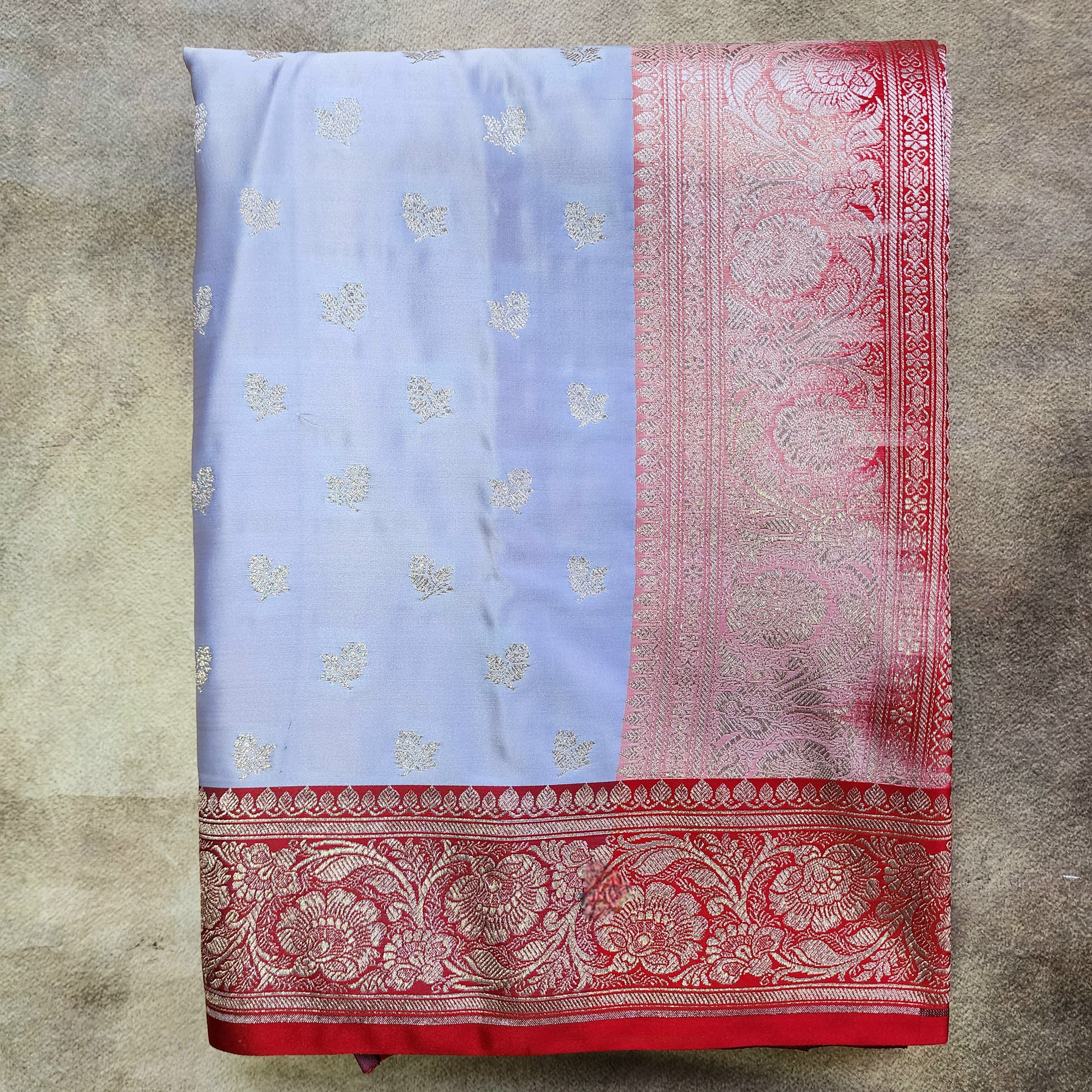 Ivory Pure Banarasi Katan Silk Saree with light Gold Zari Weaving