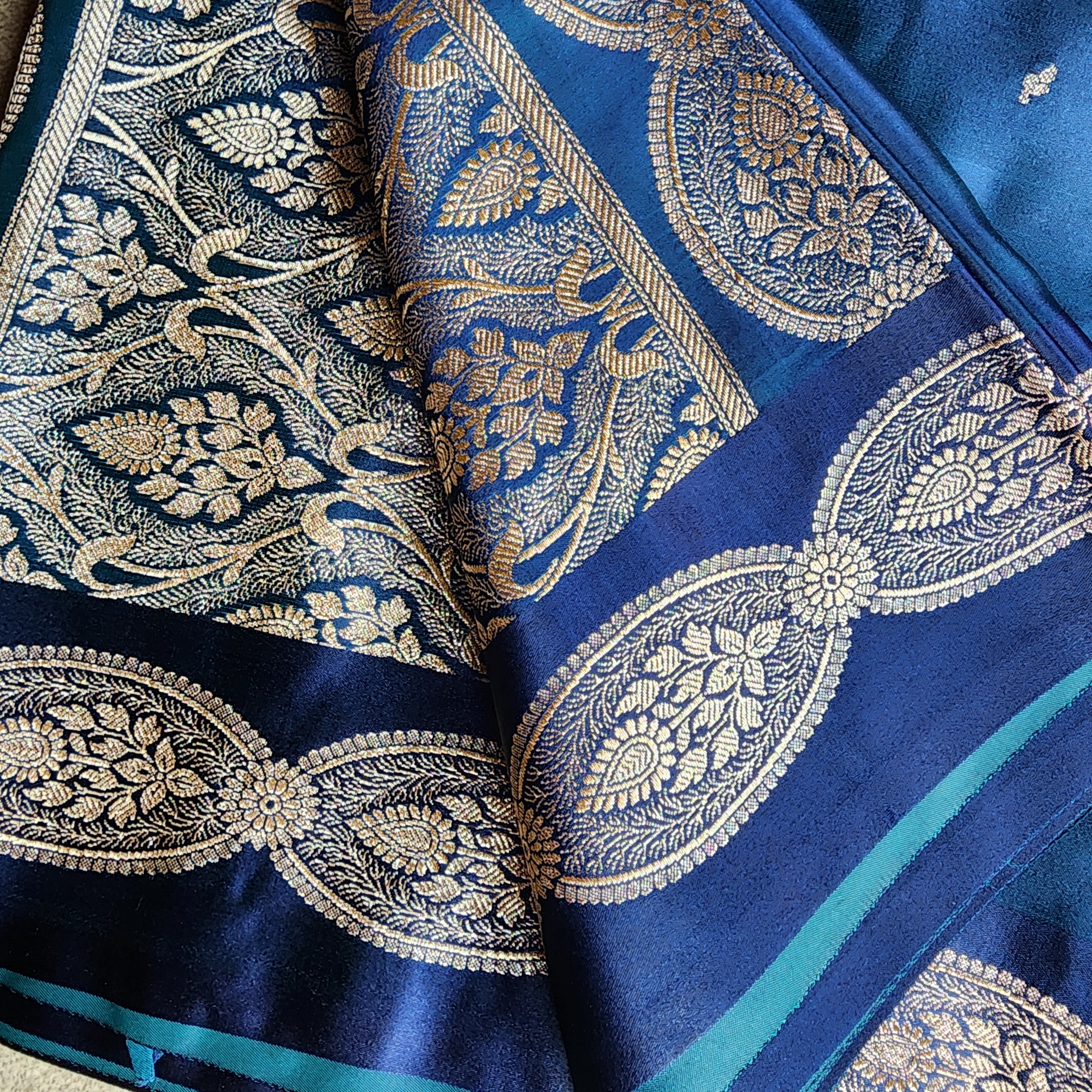 Royal Blue Banarasi Katan Silk Saree with Gold Zari Weaving