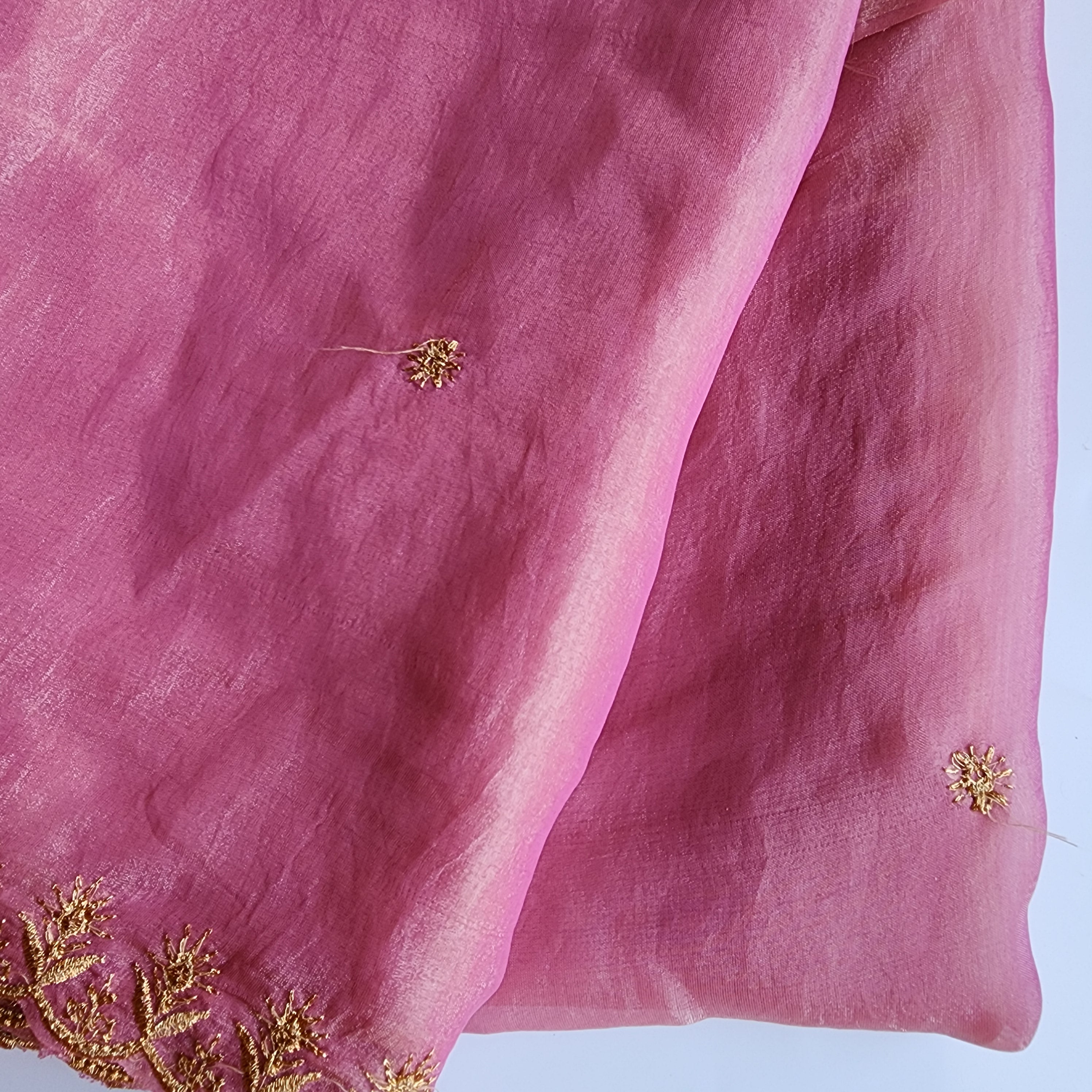 Blush Rose Gold Designer Tissue Silk Saree