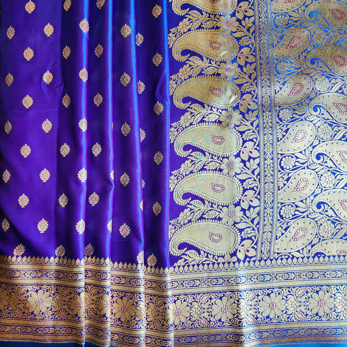 Royal Purple Blue Banarasi Silk Saree with Golden Zari Weave