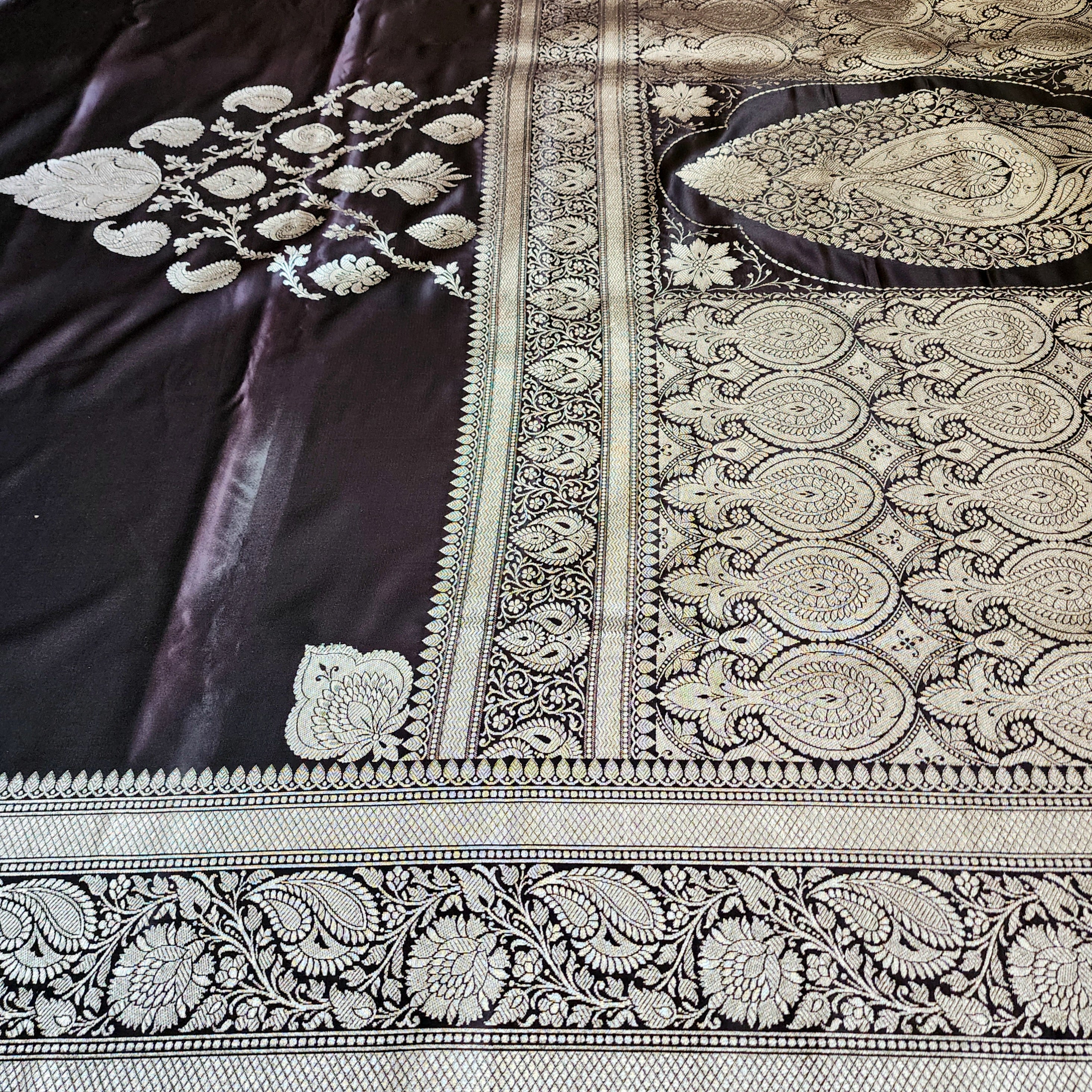 Mulberry Wine Pure Banarasi Katan Silk Saree with light Gold Zari Weaving