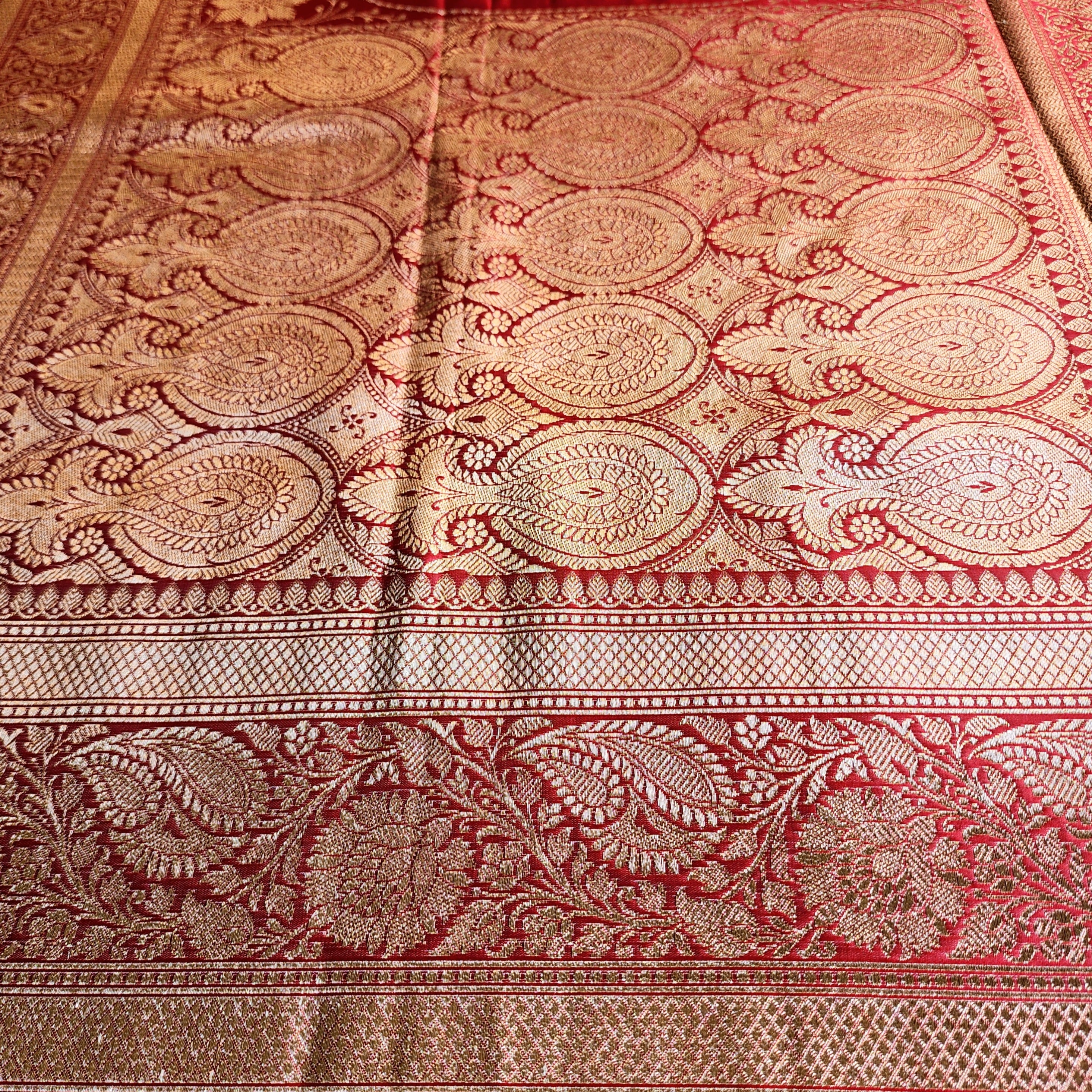 Rich Rose Pink Pure Banarasi Katan Silk Saree with light Gold Zari Weaving