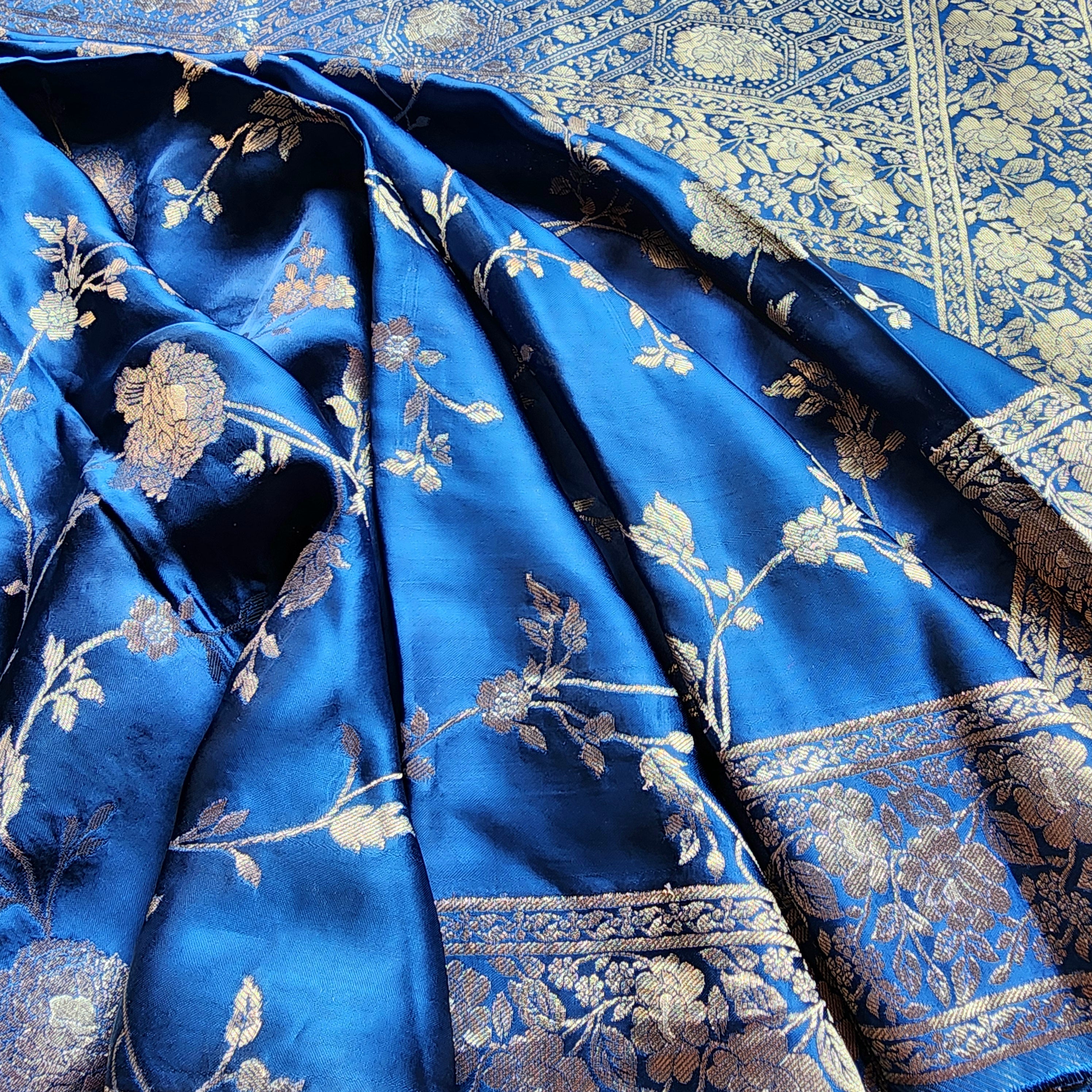 Royal Blue Muslin Silk Saree with Silver Zari Work