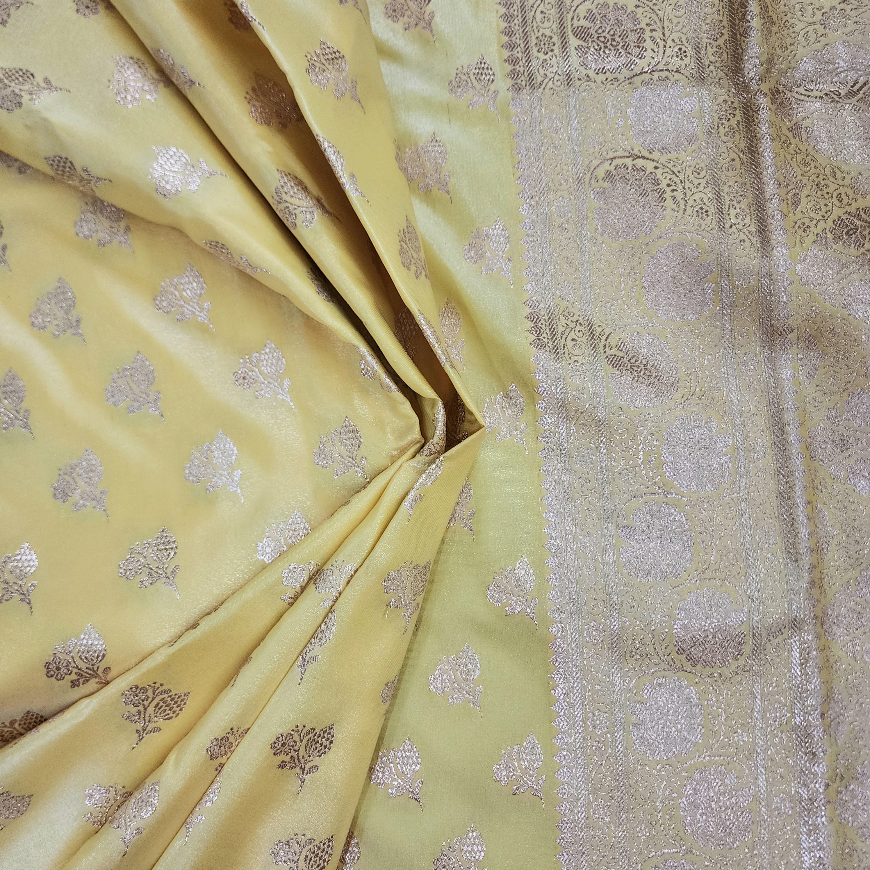 Rich Lemon Yellow Banarasi Silk Saree with Gold Zari Weaving