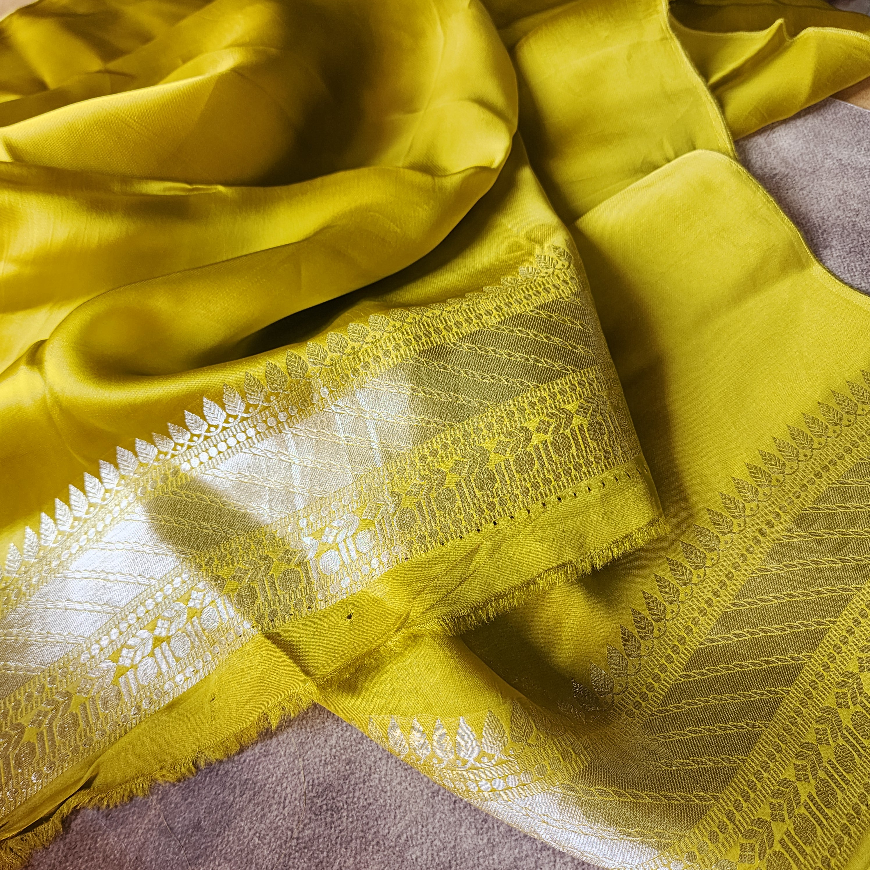 Mustard Yellow Mashru Katan Silk Saree