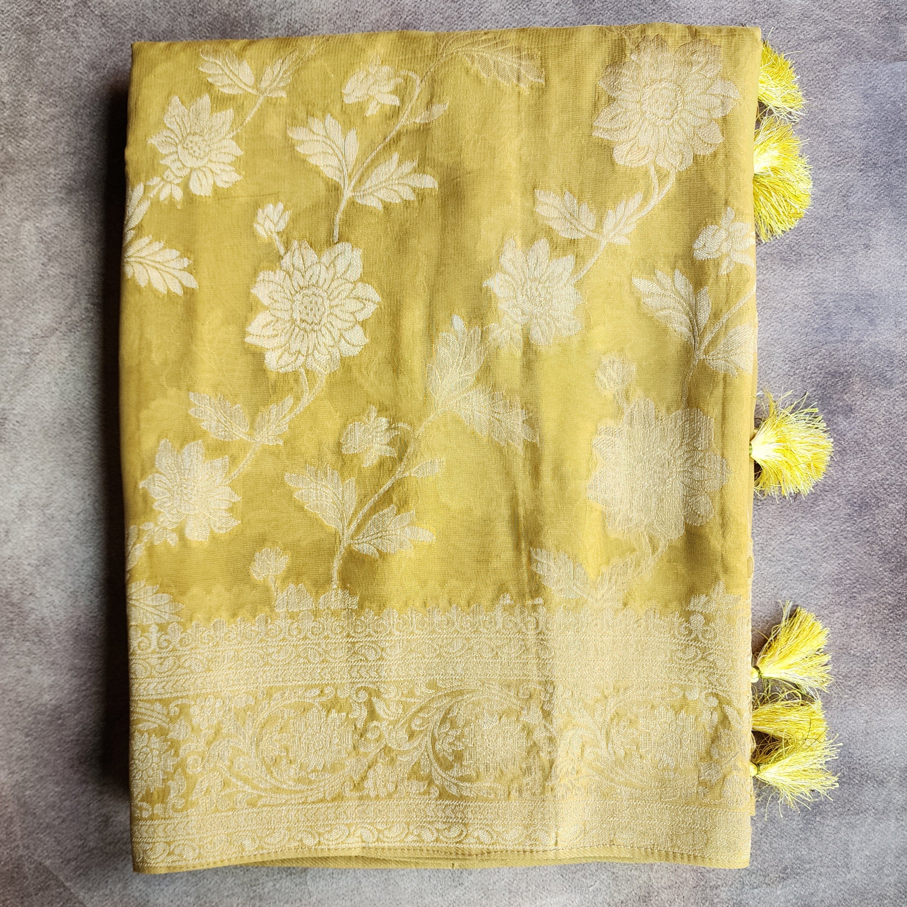 Khaddi Georgette Pure Banarasi Saree in Shade of Yellow