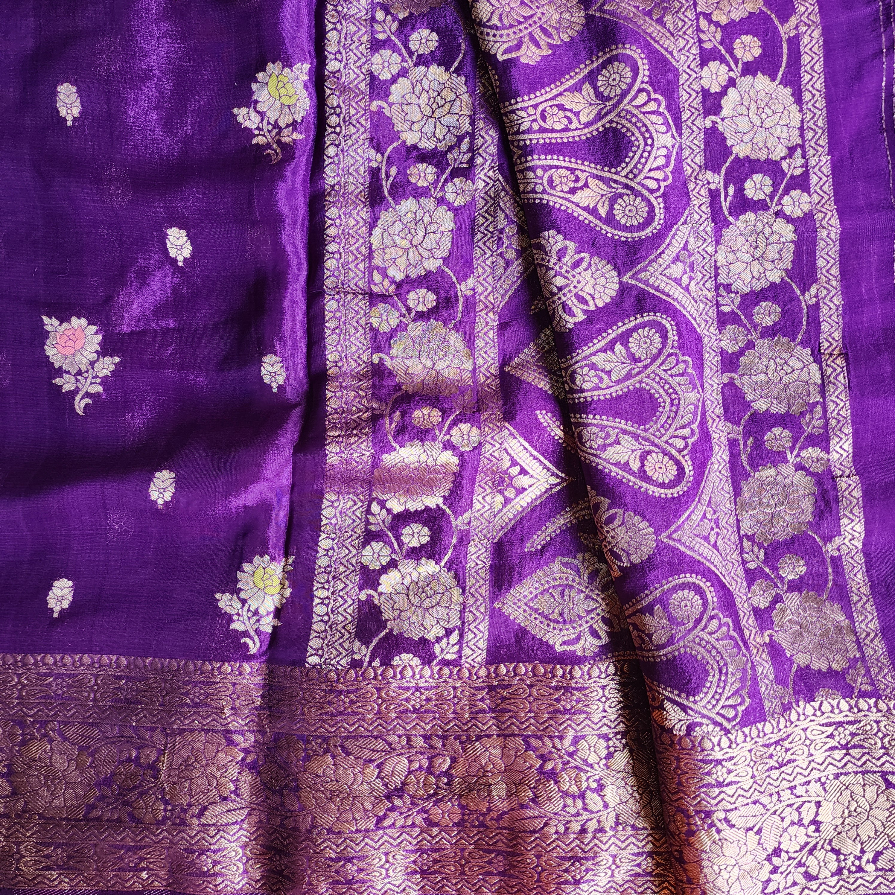 Royal Violet Pure Crepe Silk Saree with Gold Zari Border