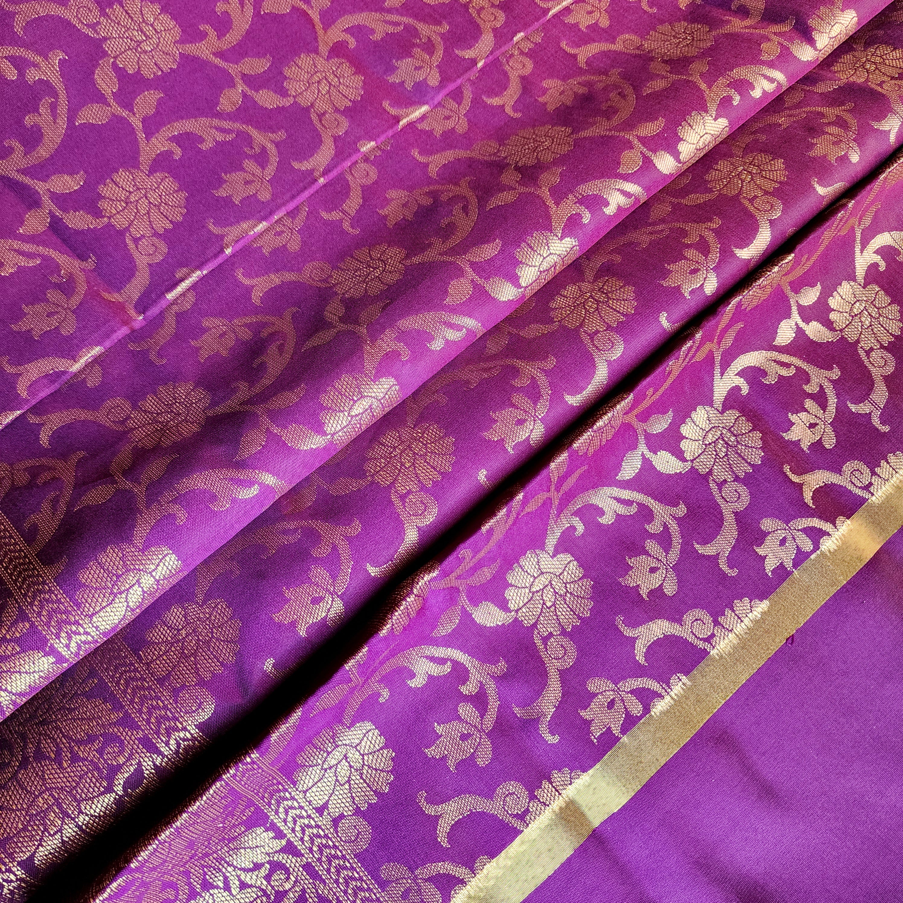 Magenta Purple Banarasi Tapetta Silk Dupatta with Gold Floral Weave