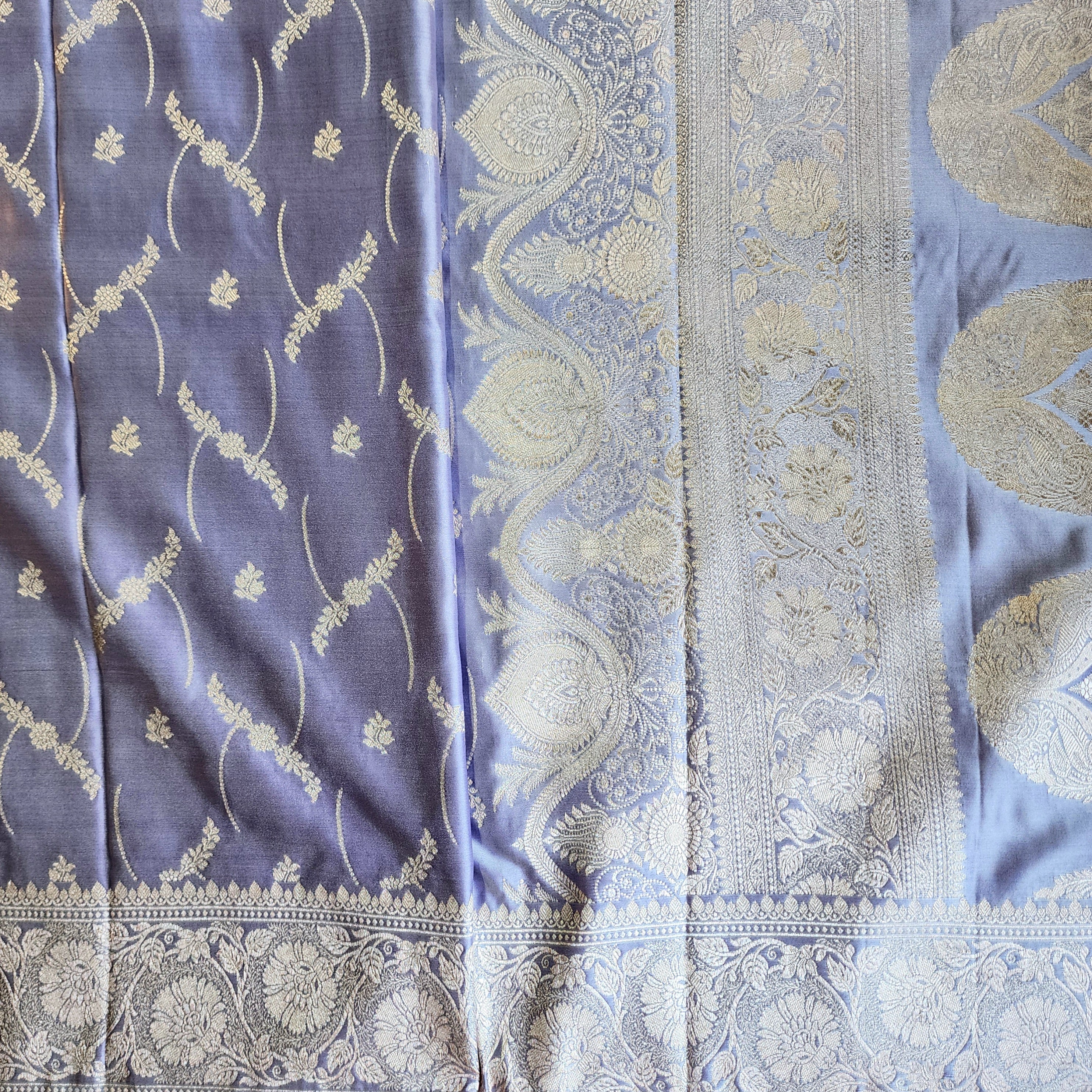 Pastel Lilac Banarasi Katan Silk Saree with Light Gold Zari weaving