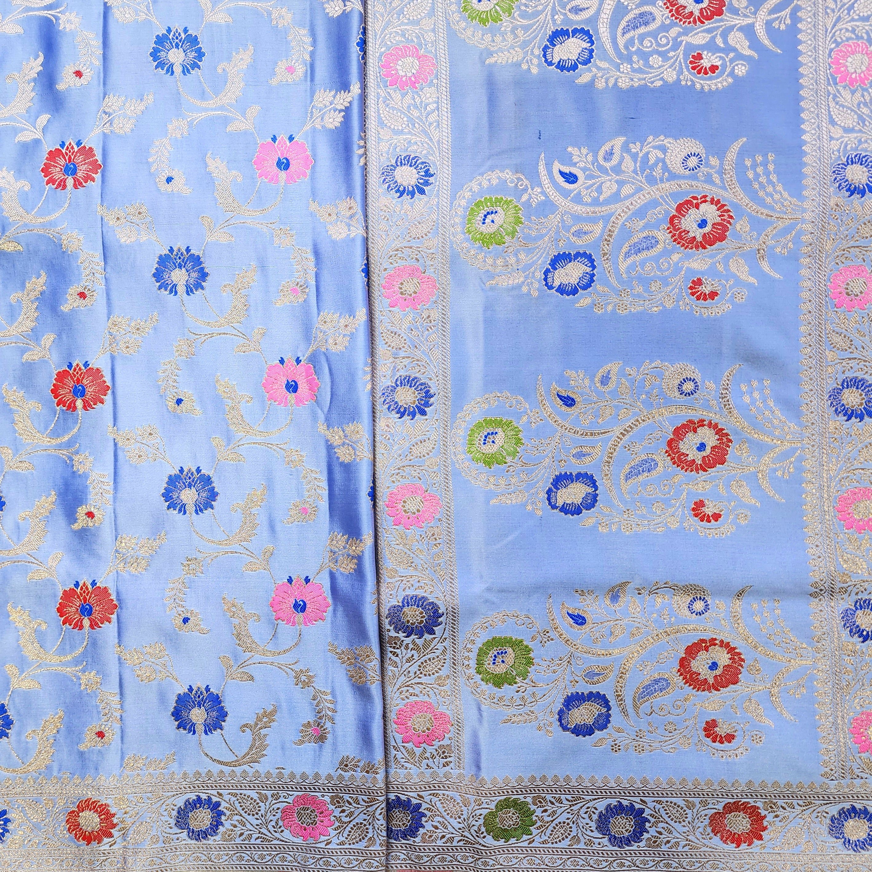 Enriched Banarasi Katan Silk Saree | Sky Blue Multicolor Meenakari Floral Jaal