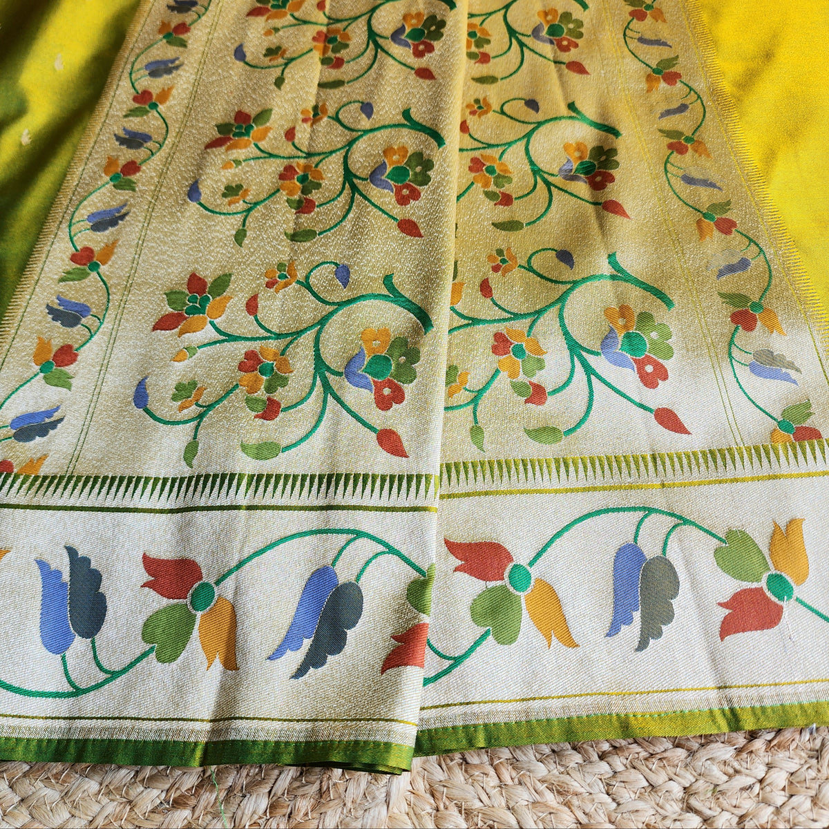 Raahi - Popati Green Paithani Silk Saree with Stitched Blouse