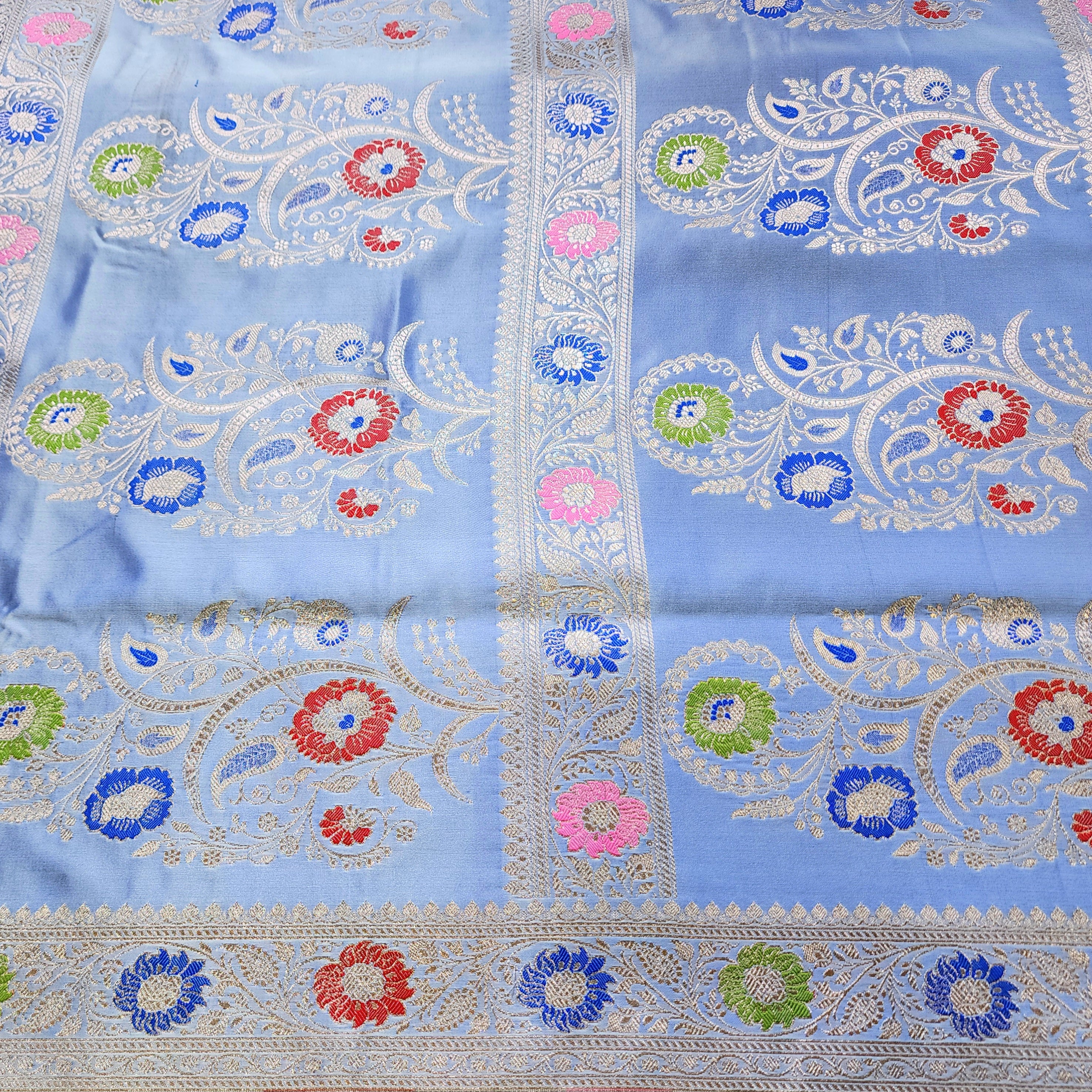 Enriched Banarasi Katan Silk Saree | Sky Blue Multicolor Meenakari Floral Jaal