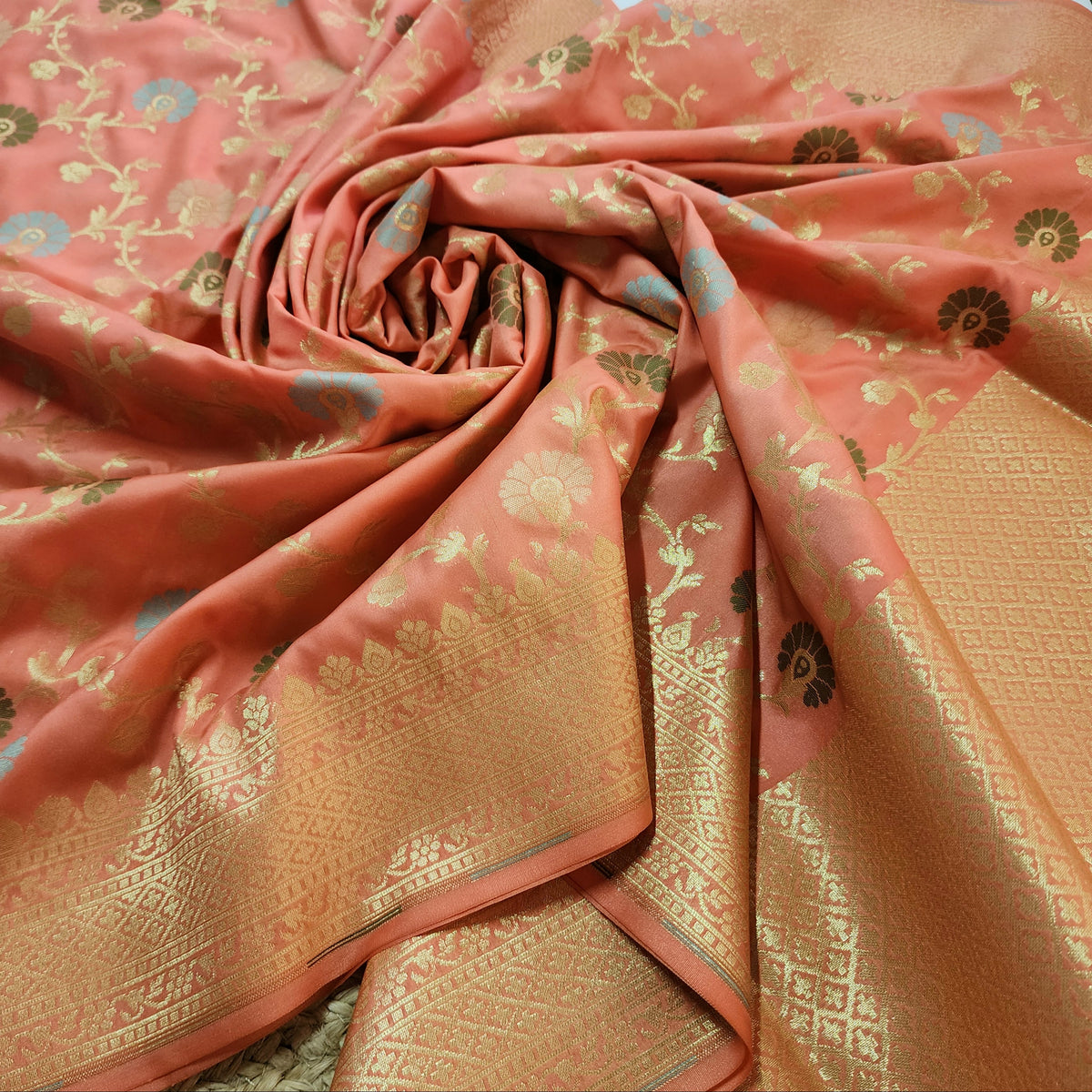 Banarasi Silk Floral Jaal Dupatta - Peach