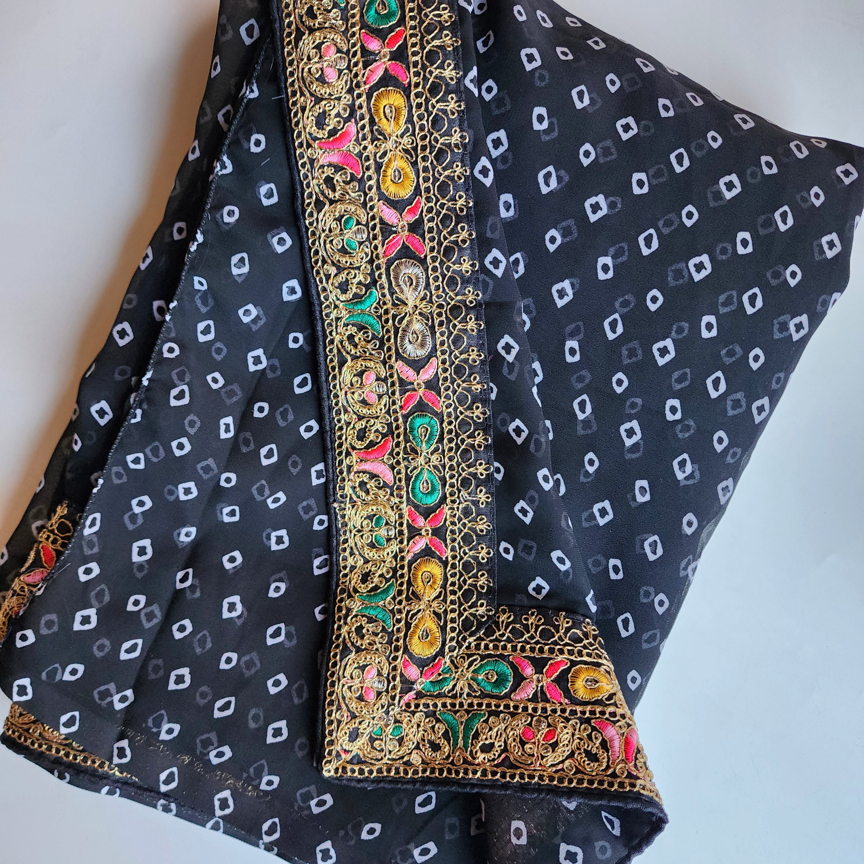 Embroidered Bandhani Designer Saree in Black