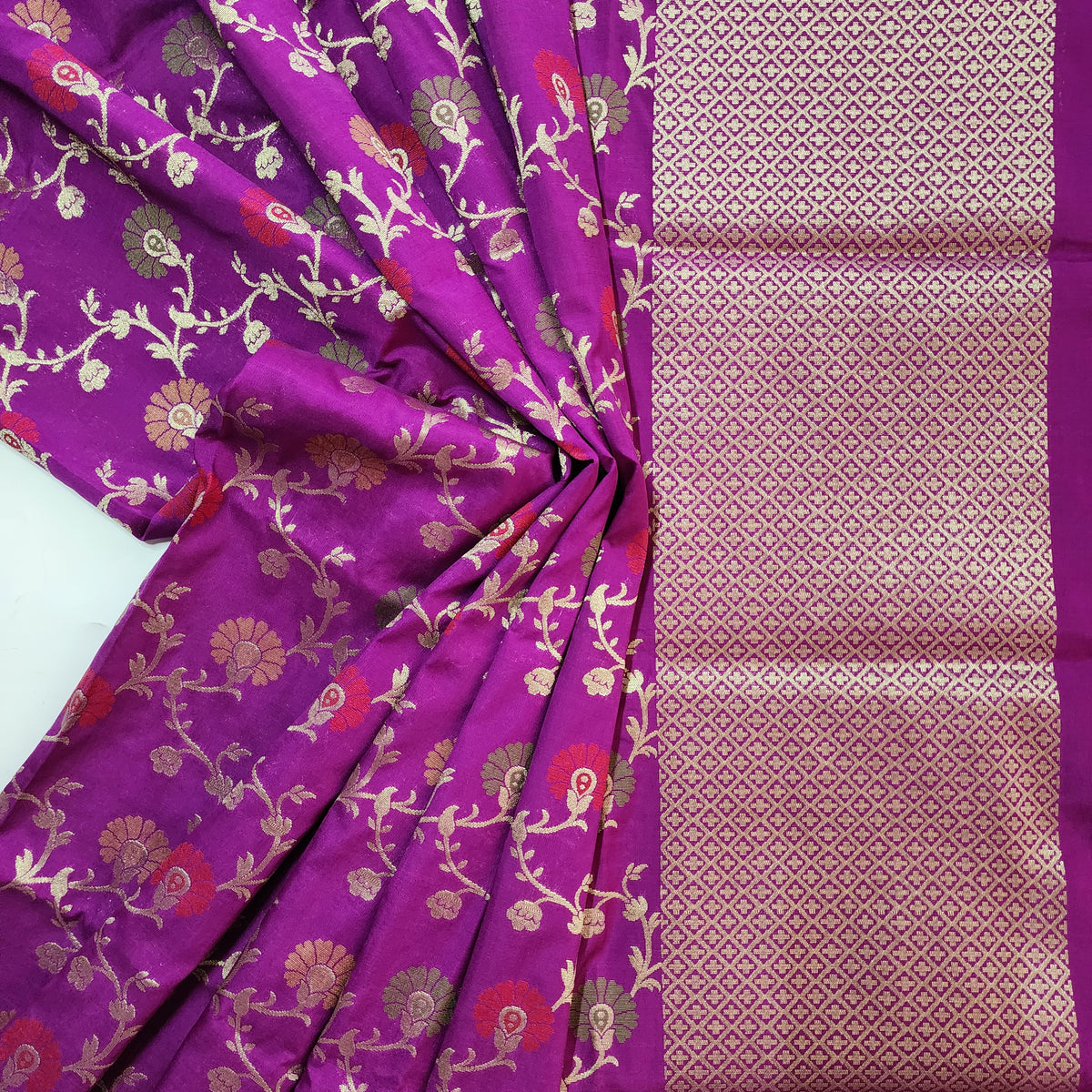 Banarasi Silk Floral Jaal Dupatta - Violet Purple