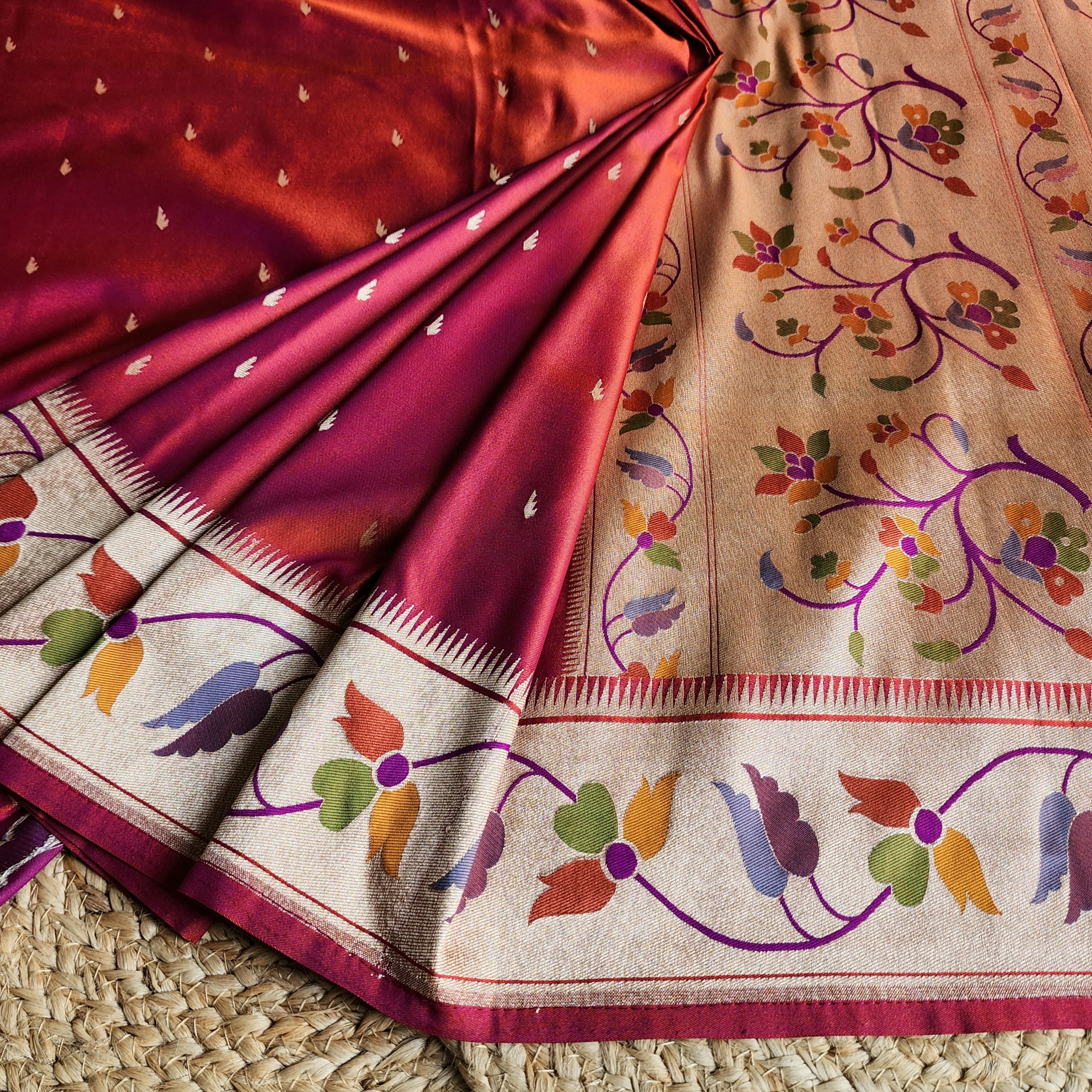 Raahi - Peachish Pink Paithani Silk Saree with Stitched Blouse