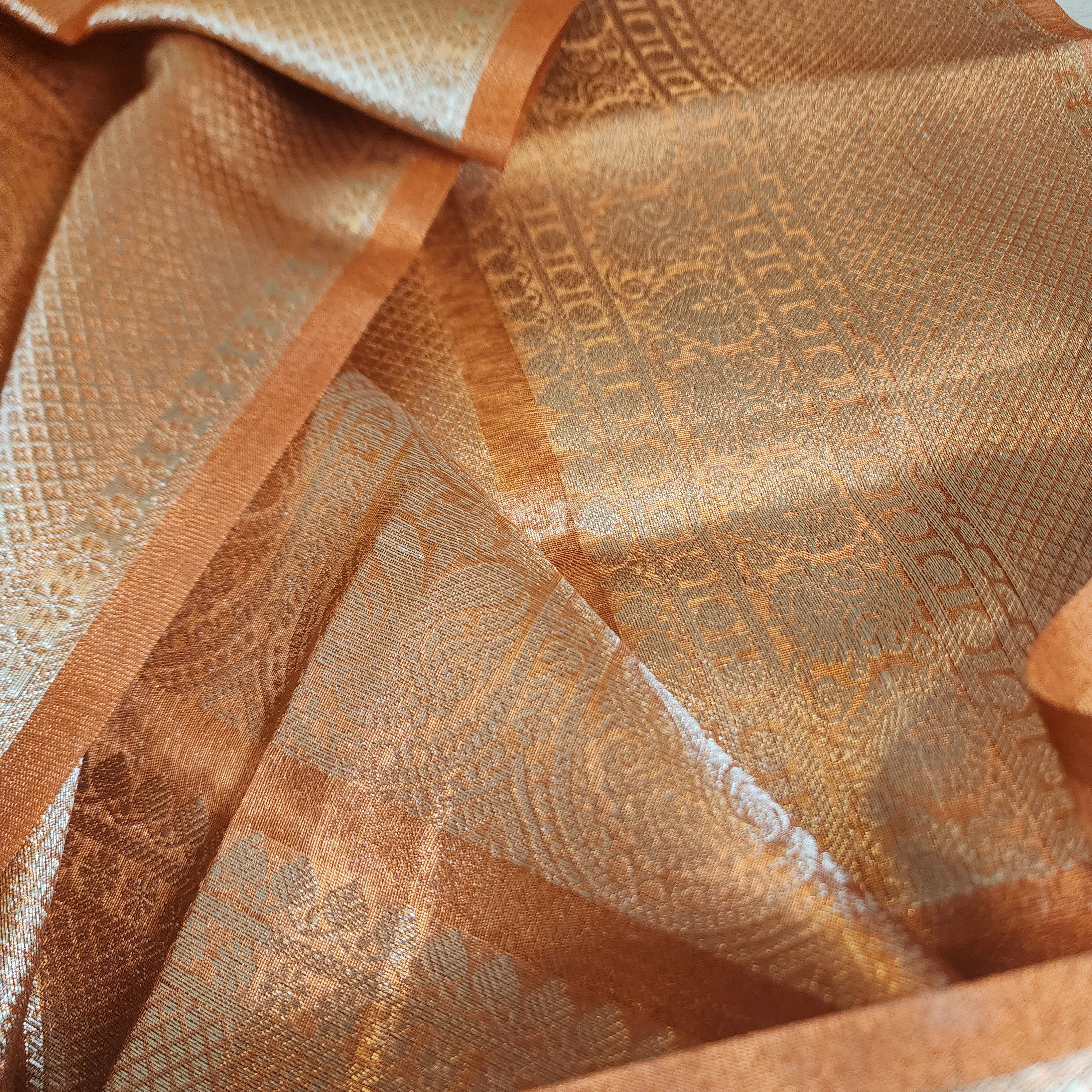 Fanta Orange Metallic Tissue Silk Saree