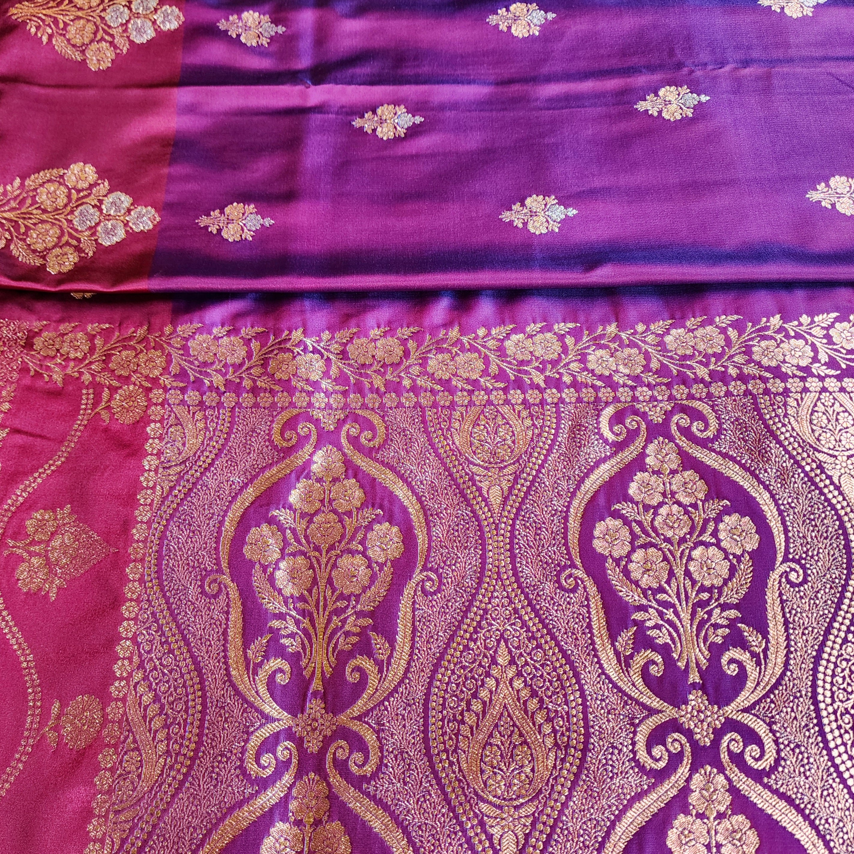 Royal Purple Pure Banarasi Katan Silk Saree with Magenta Border