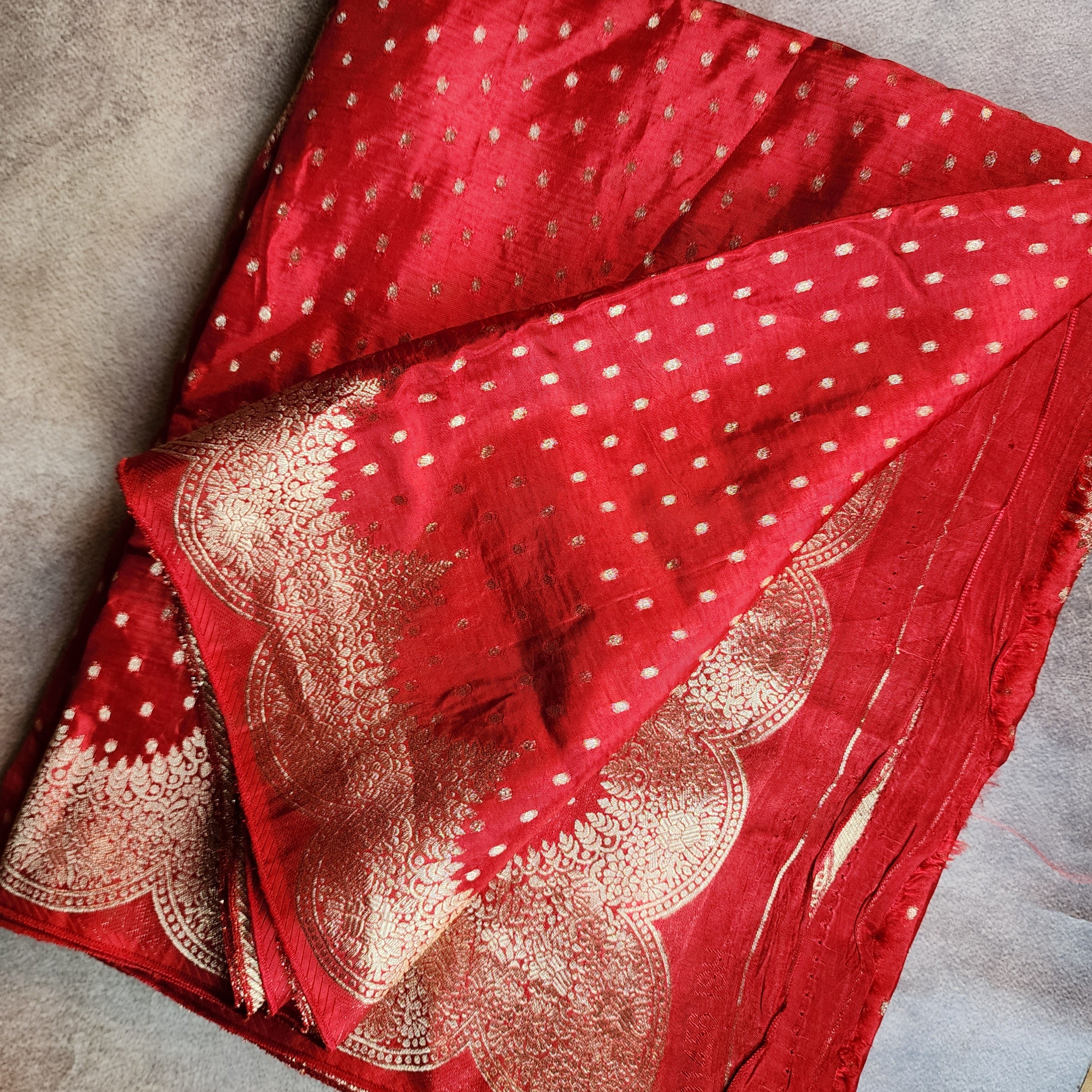 Deep Red Muslin Silk Saree with Cream Border