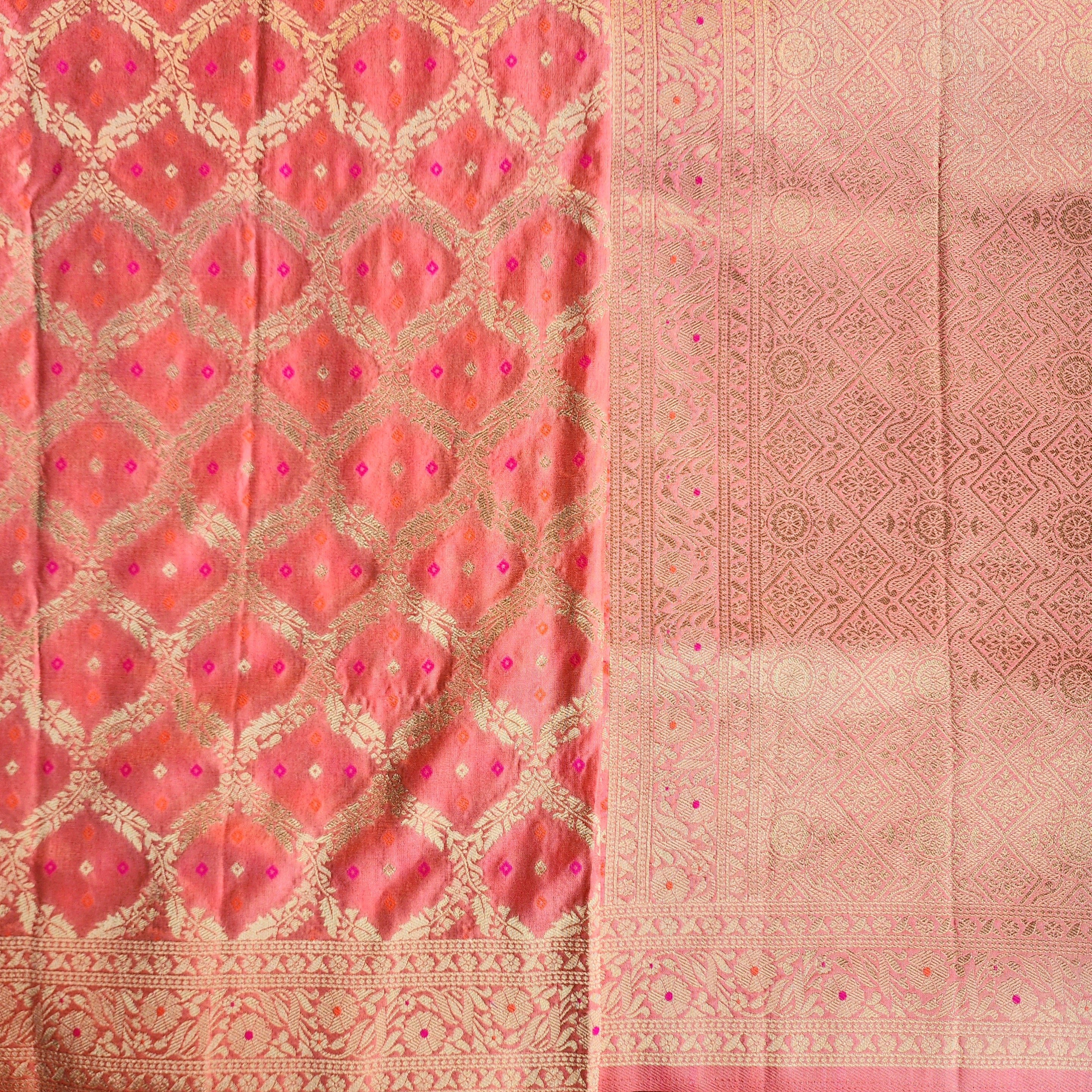 Peach Bandhani Dupatta with Traditional Jaal