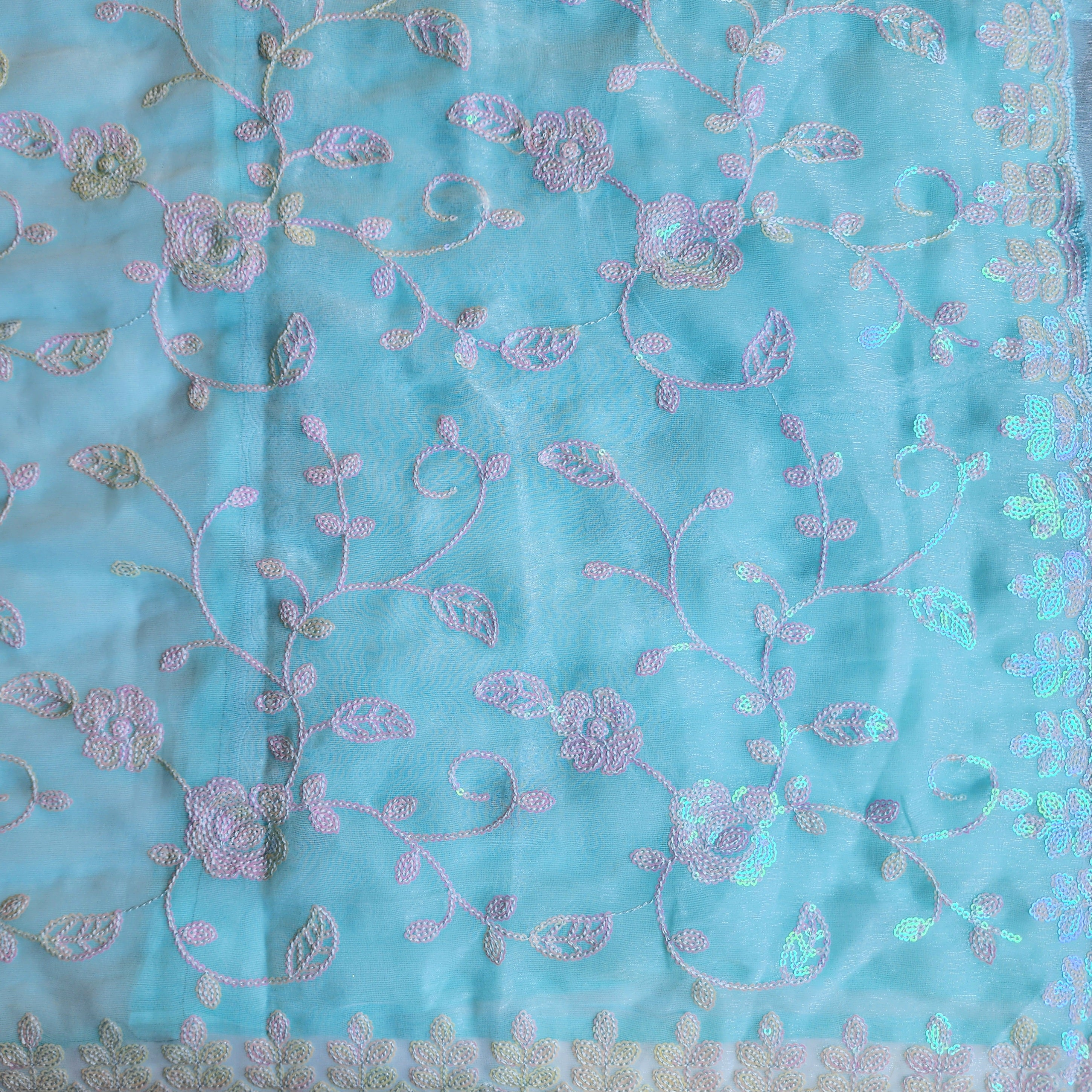 Georgette Designer Sequinned Saree - Mint Aqua