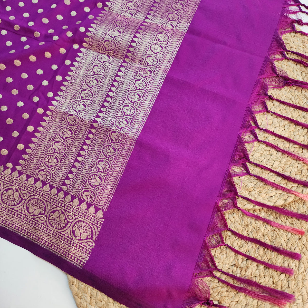 Magenta Purple Banarasi Silk Dupatta with Gold Polka Dot