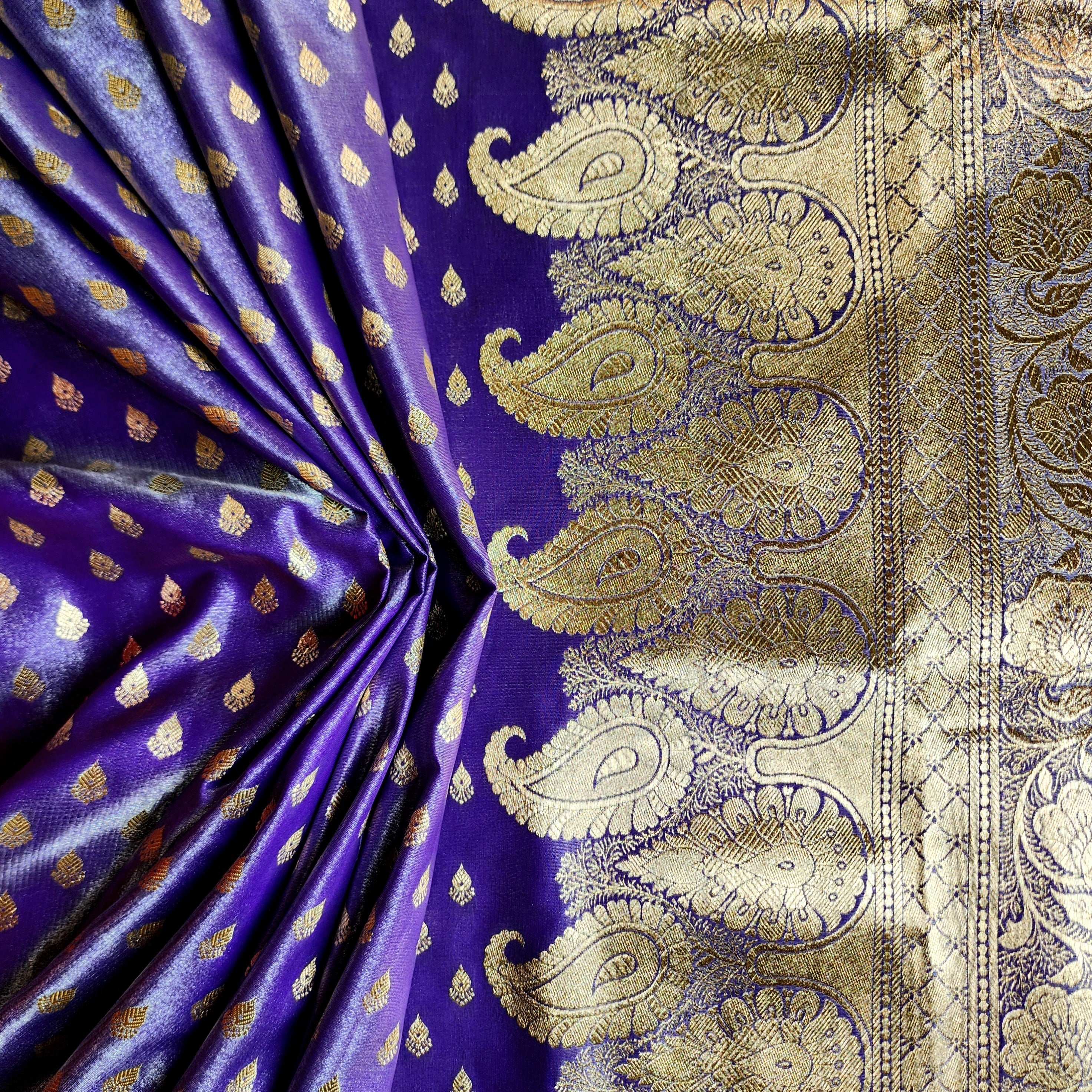 Rich Indigo Purple Banarasi Silk Saree with Gold Zari Weaving