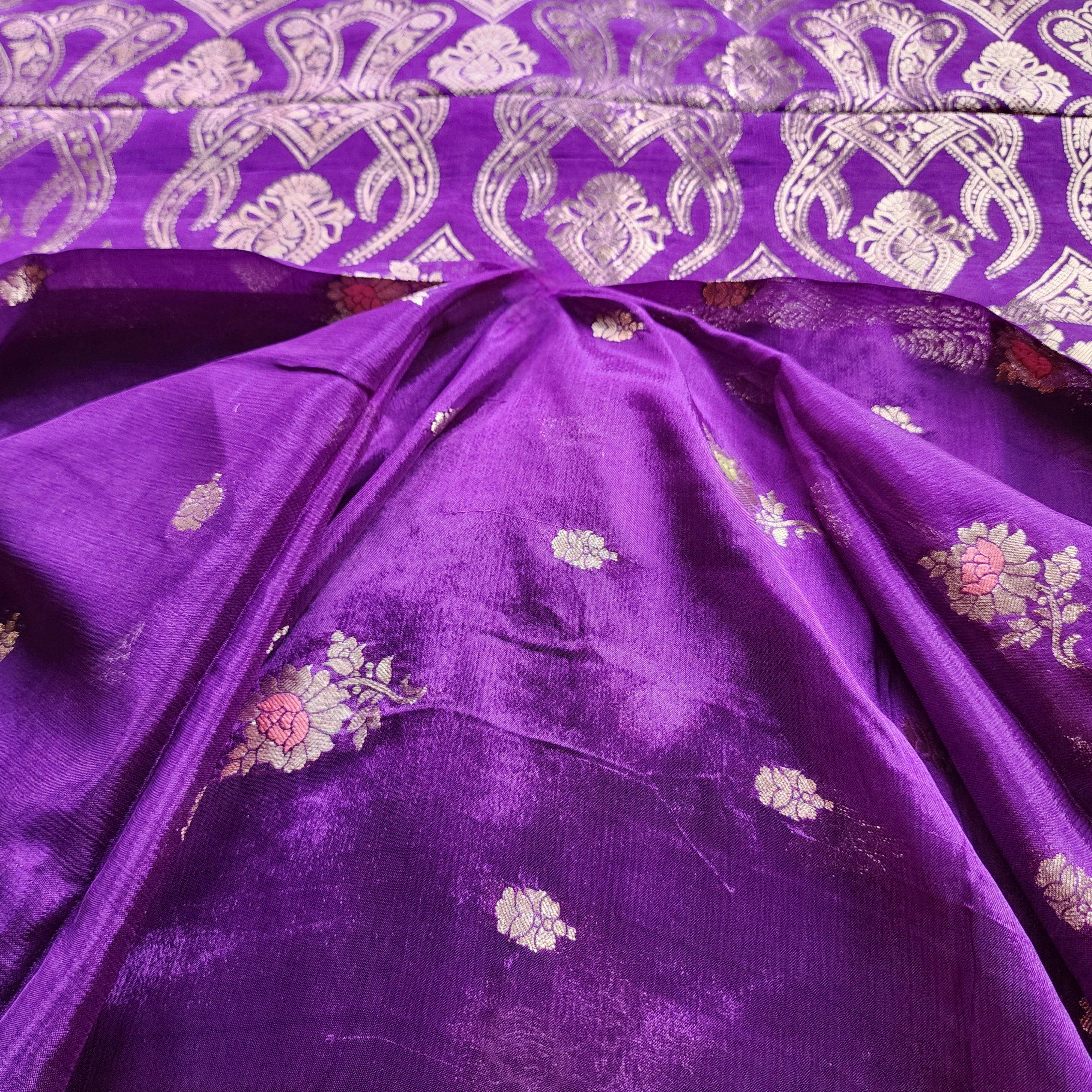 Royal Violet Pure Crepe Silk Saree with Gold Zari Border