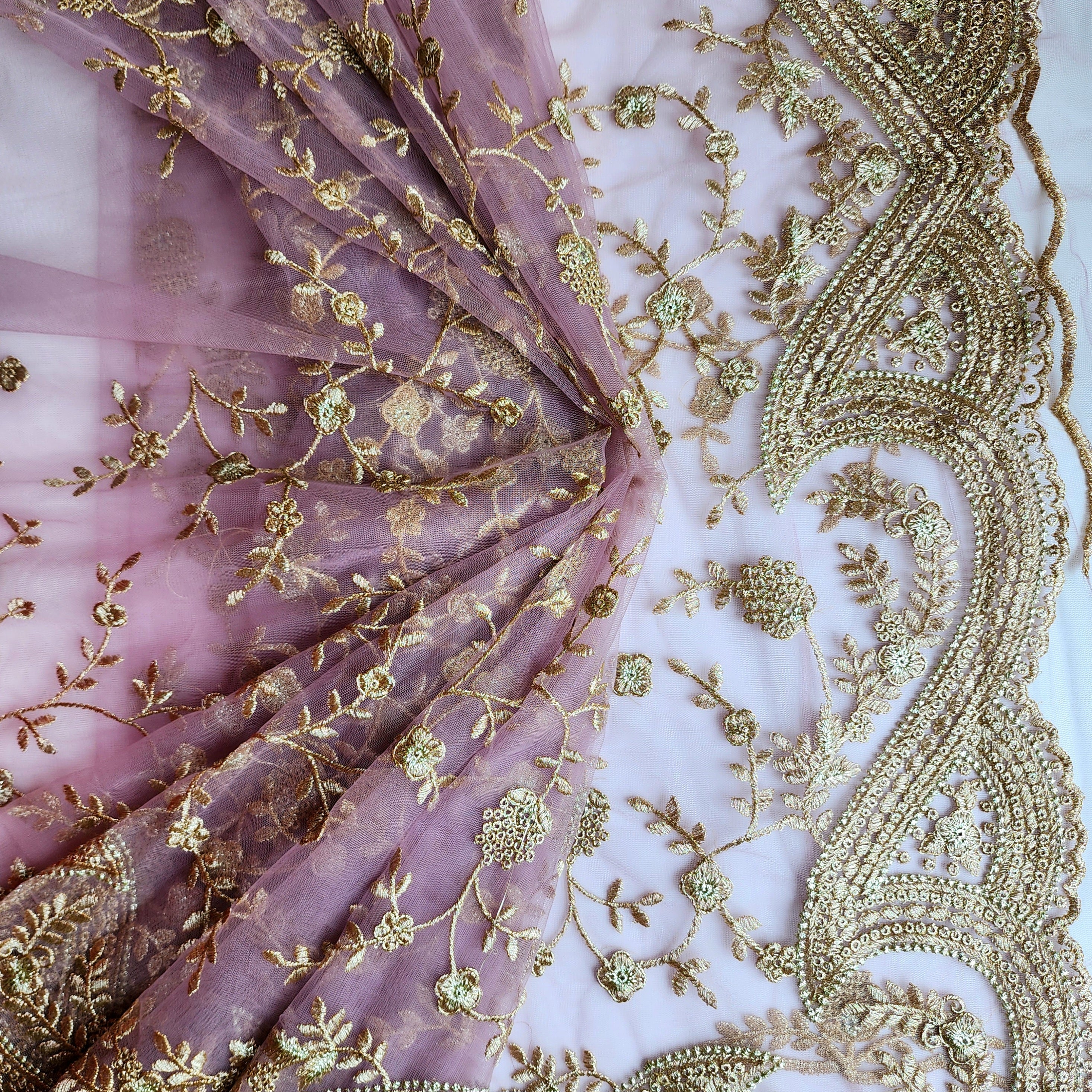 Pink Zardozi Embroidered Embellished Designer Net Saree