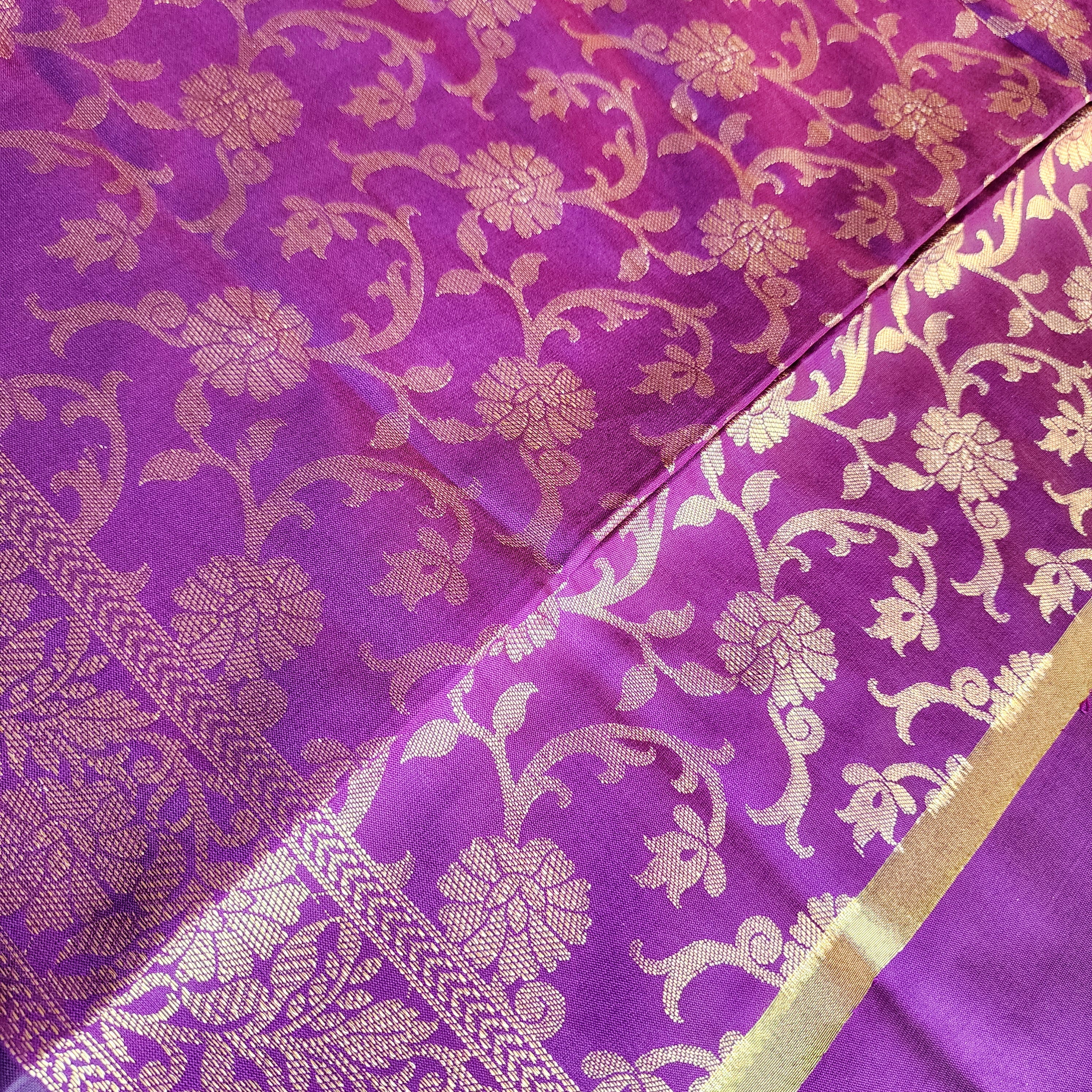 Magenta Purple Banarasi Tapetta Silk Dupatta with Gold Floral Weave