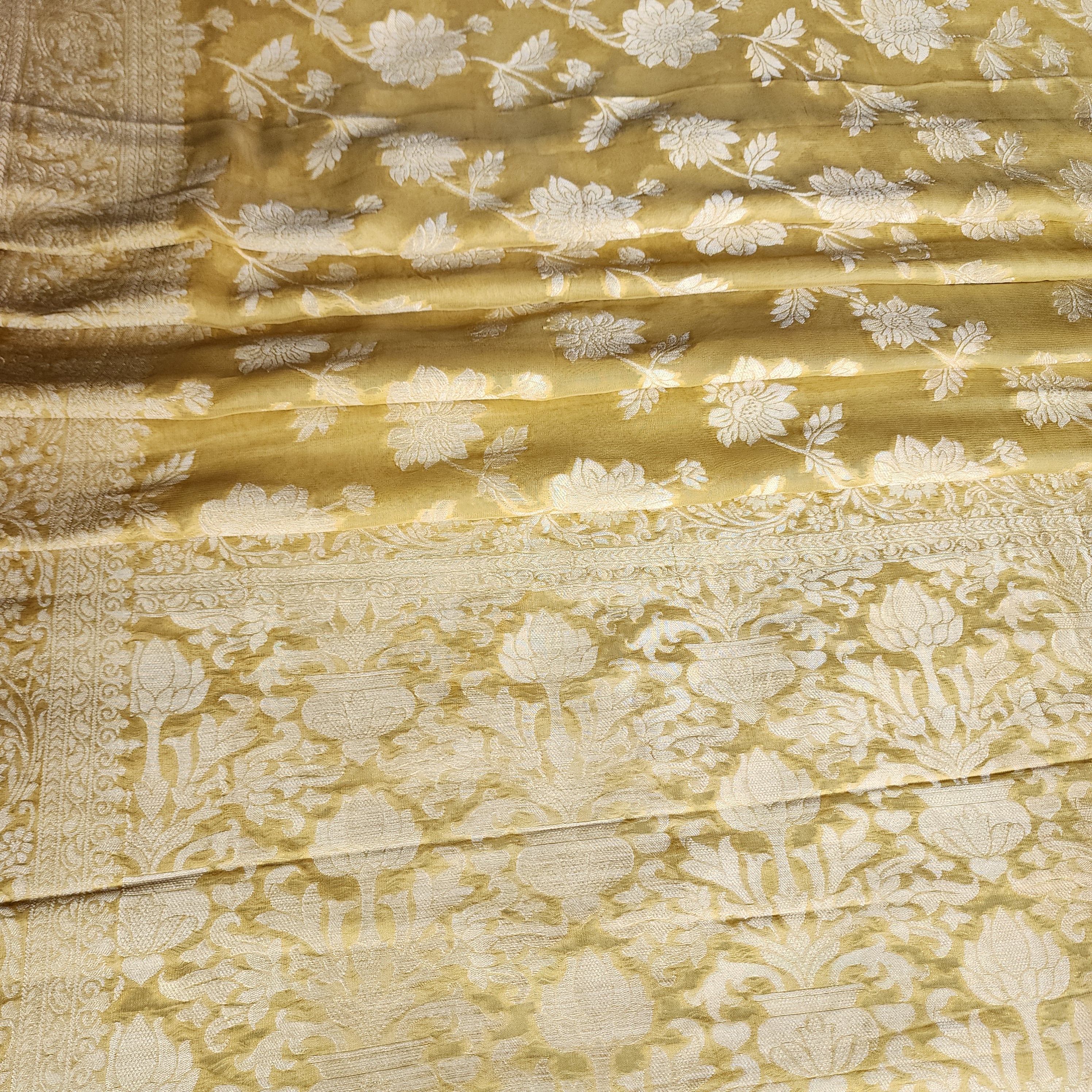 Khaddi Georgette Pure Banarasi Saree in Shade of Yellow