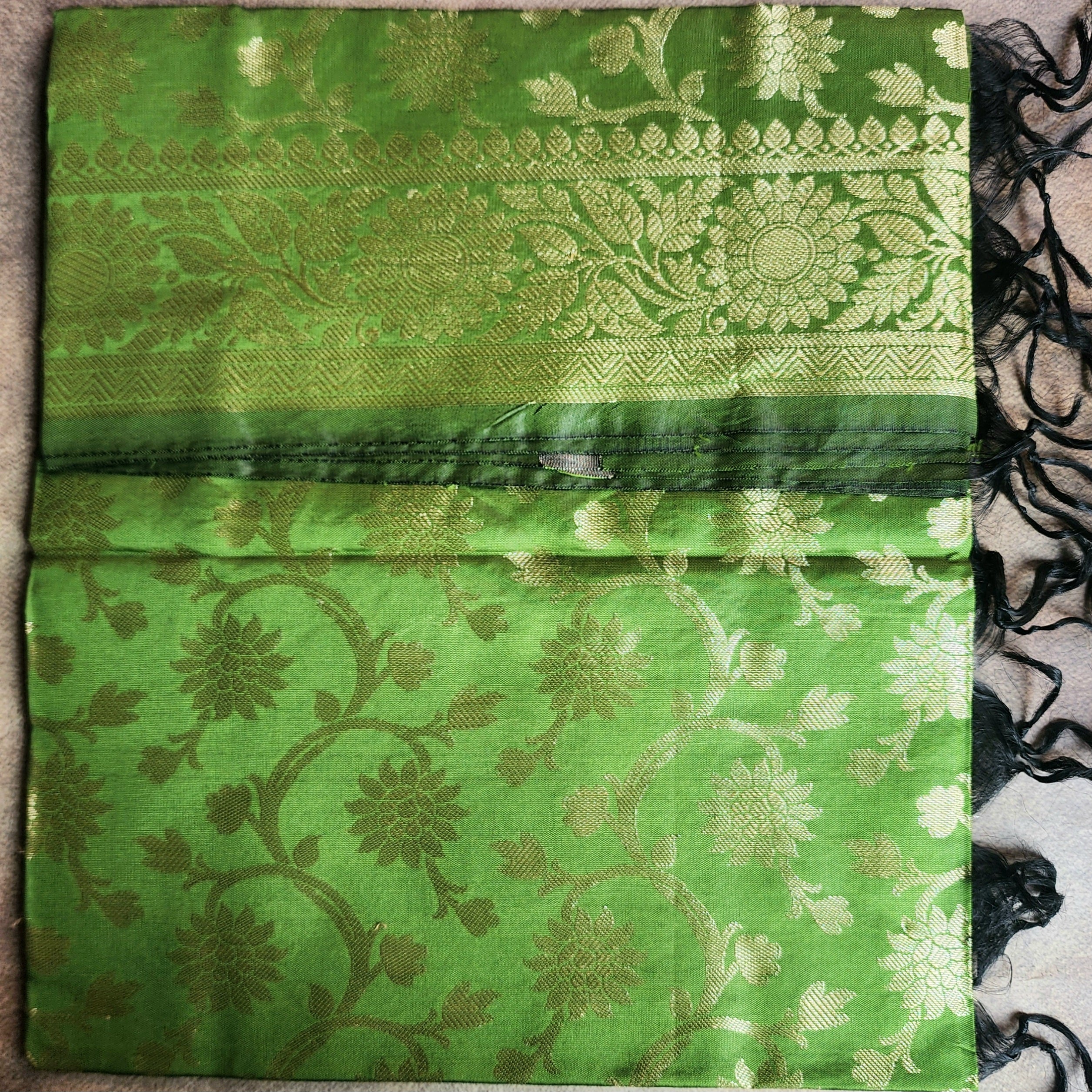 Parrot Green Banarasi Tapetta Silk Dupatta with Gold Floral Zari Weave
