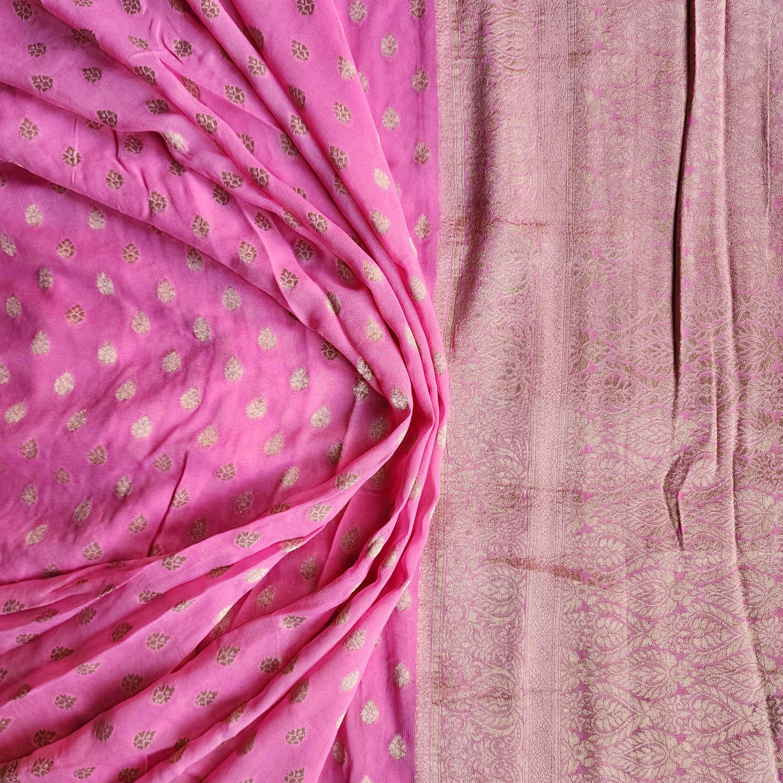 Light Pink Khaddi Georgette Pure Banarasi Saree with Golden Zari