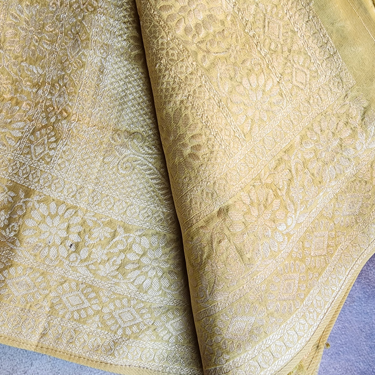 Yellow Khaddi Georgette Pure Banarasi Saree with Gold Zari