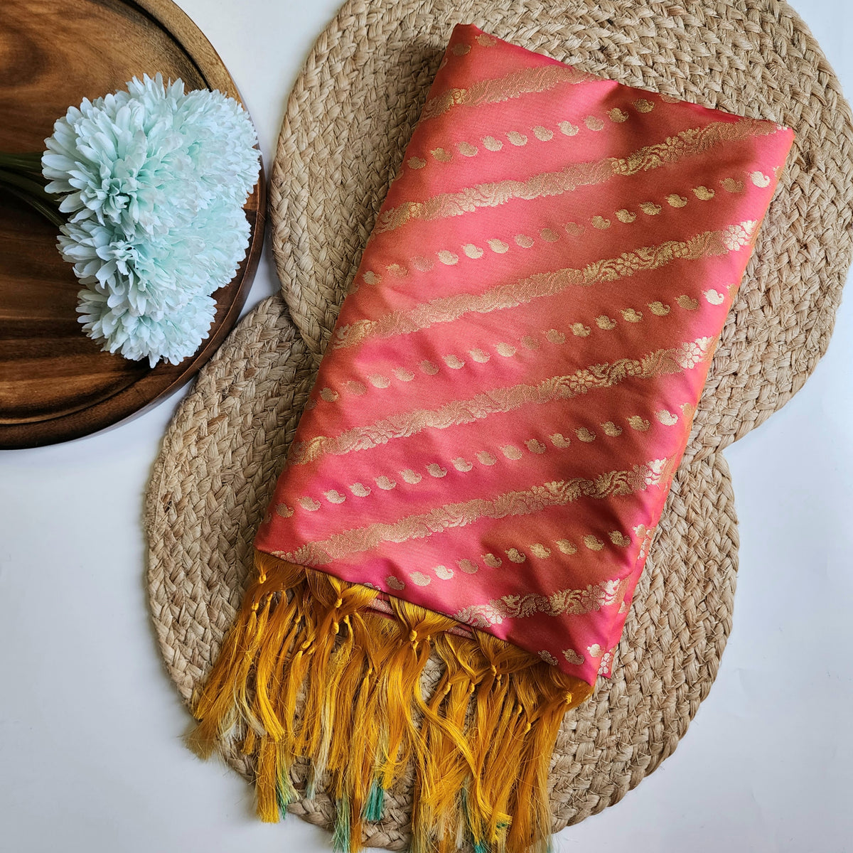 Peach Orange - Banarasi Leheriya Style Dupatta