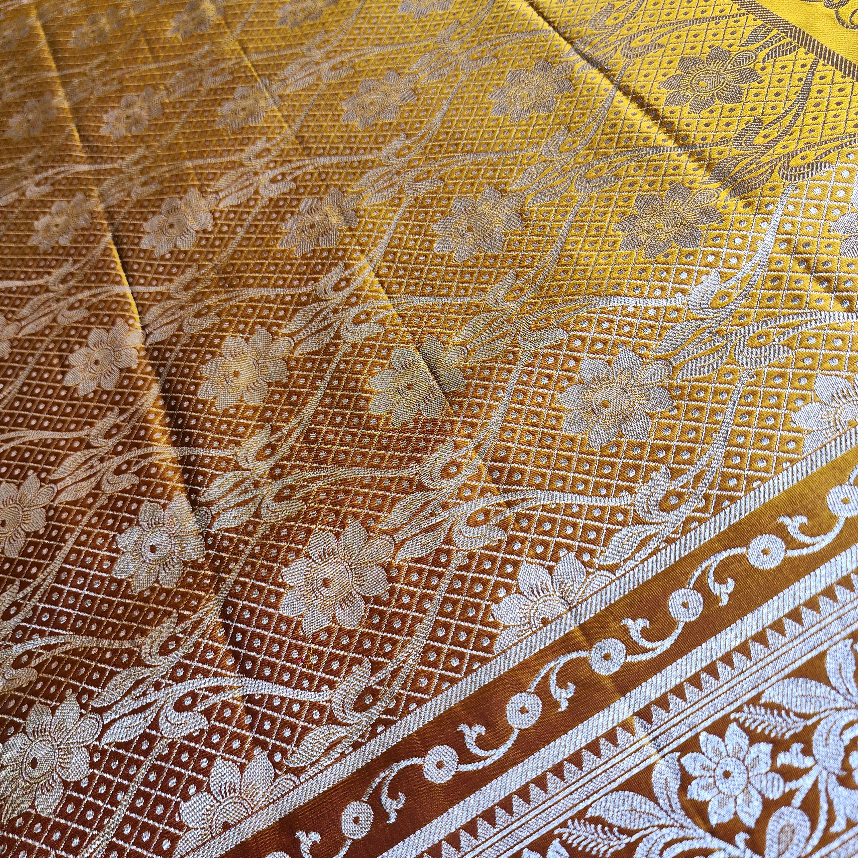 Dusty Rose Pink Katan Silk Saree with Mustard and Gold Zari Border