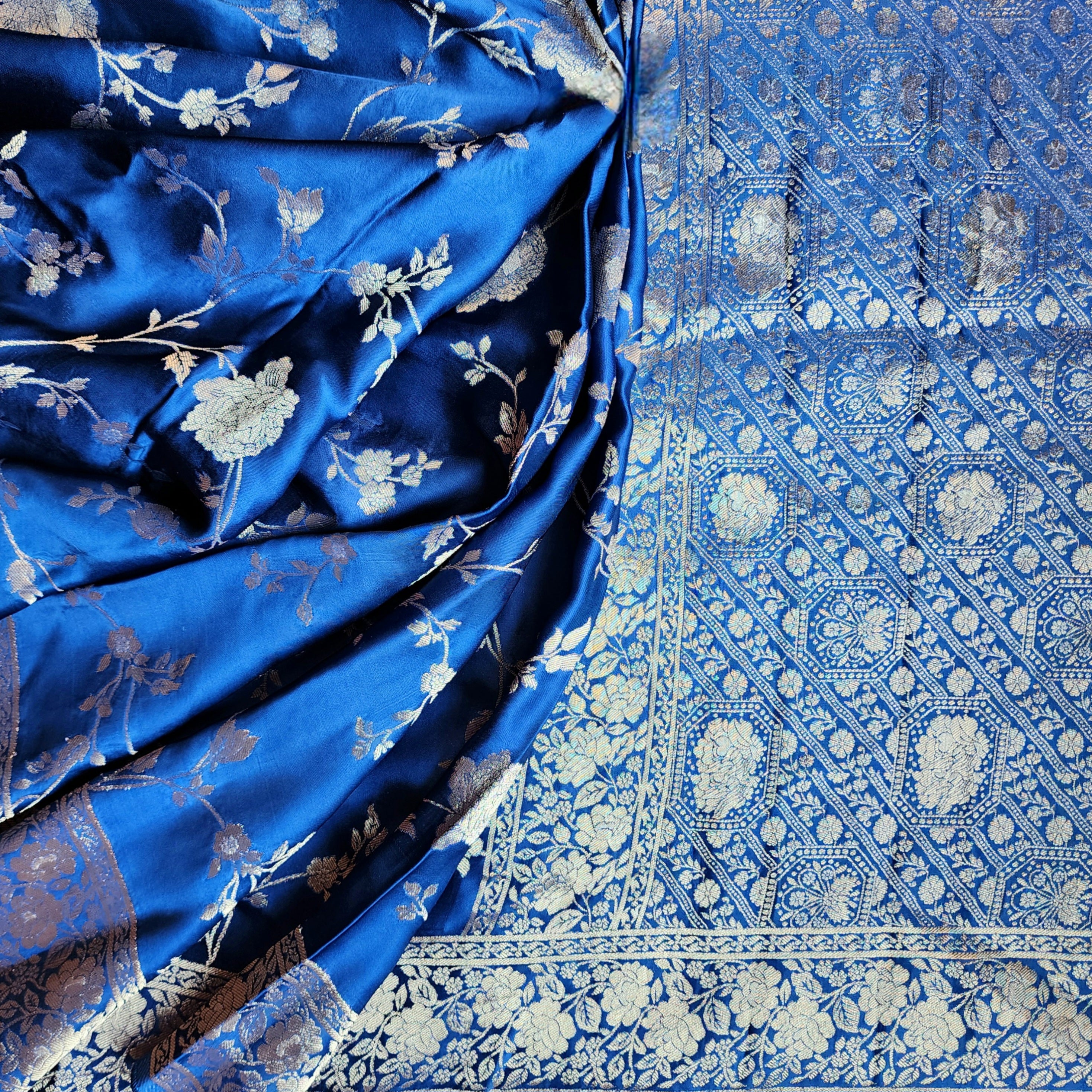 Royal Blue Muslin Silk Saree with Silver Zari Work