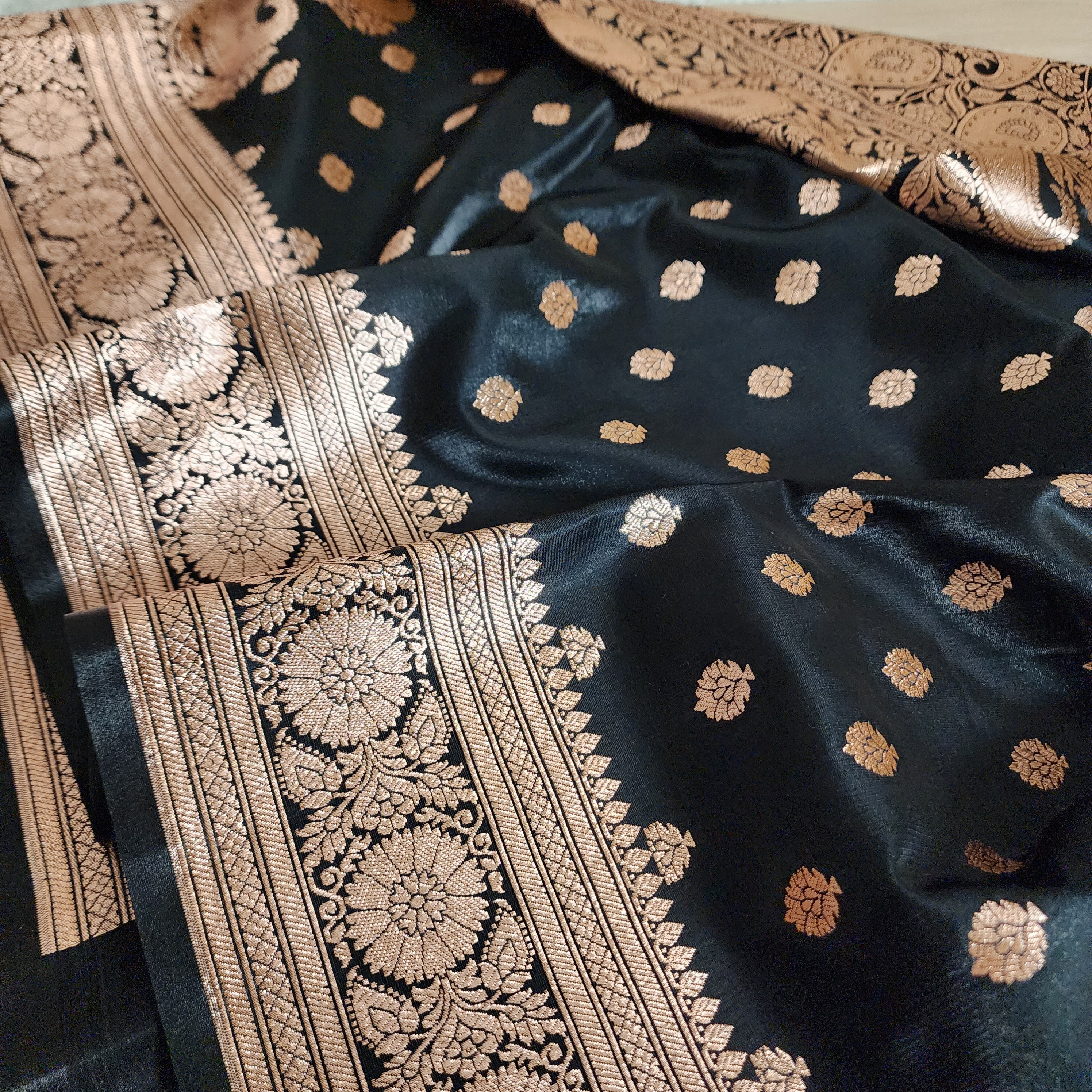Royal Black Banarasi Silk Saree with Golden Zari Weave