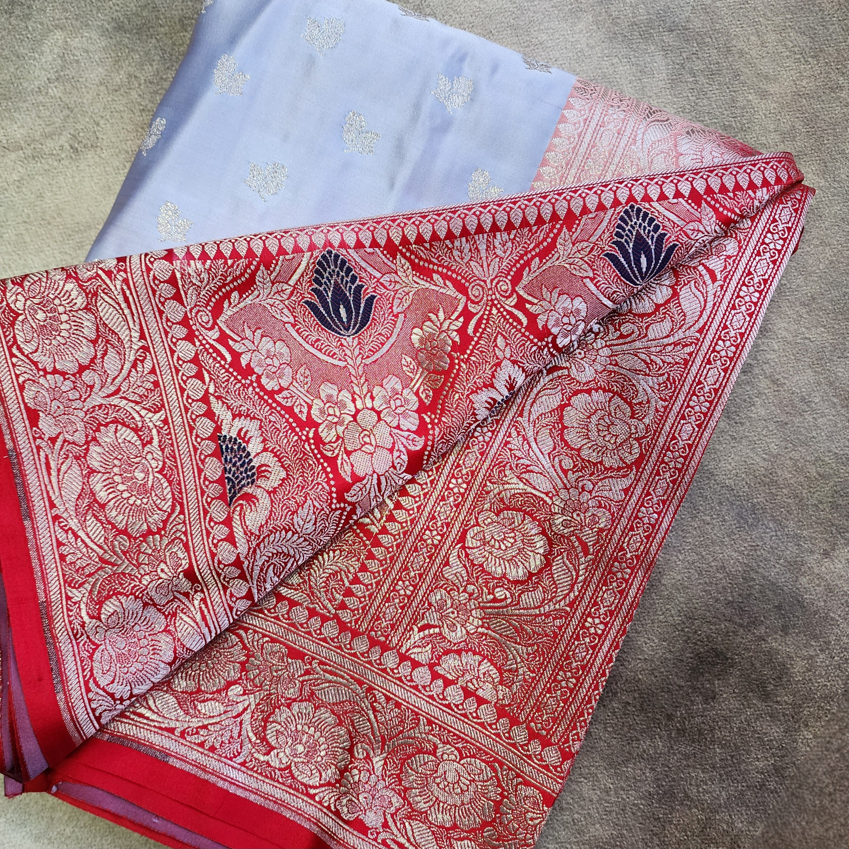 Ivory Pure Banarasi Katan Silk Saree with light Gold Zari Weaving