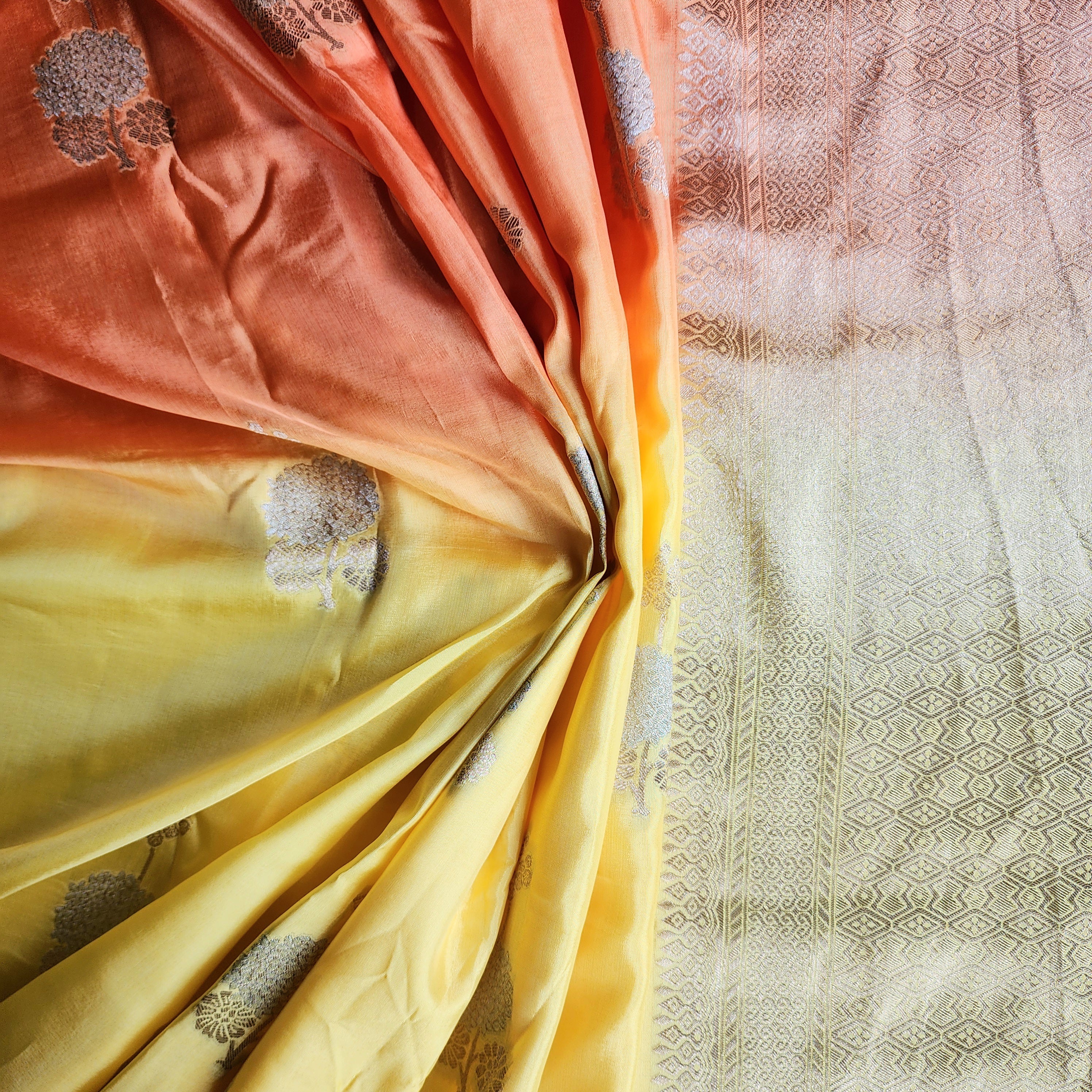 Sunrise Yellow Dupion Silk Saree with Orange Hues