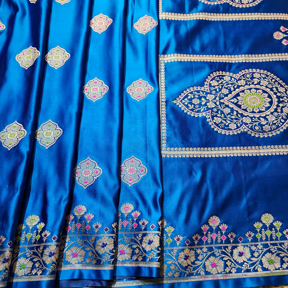 Royal Blue Banarasi Katan Silk Saree with Multicolor Meenakari