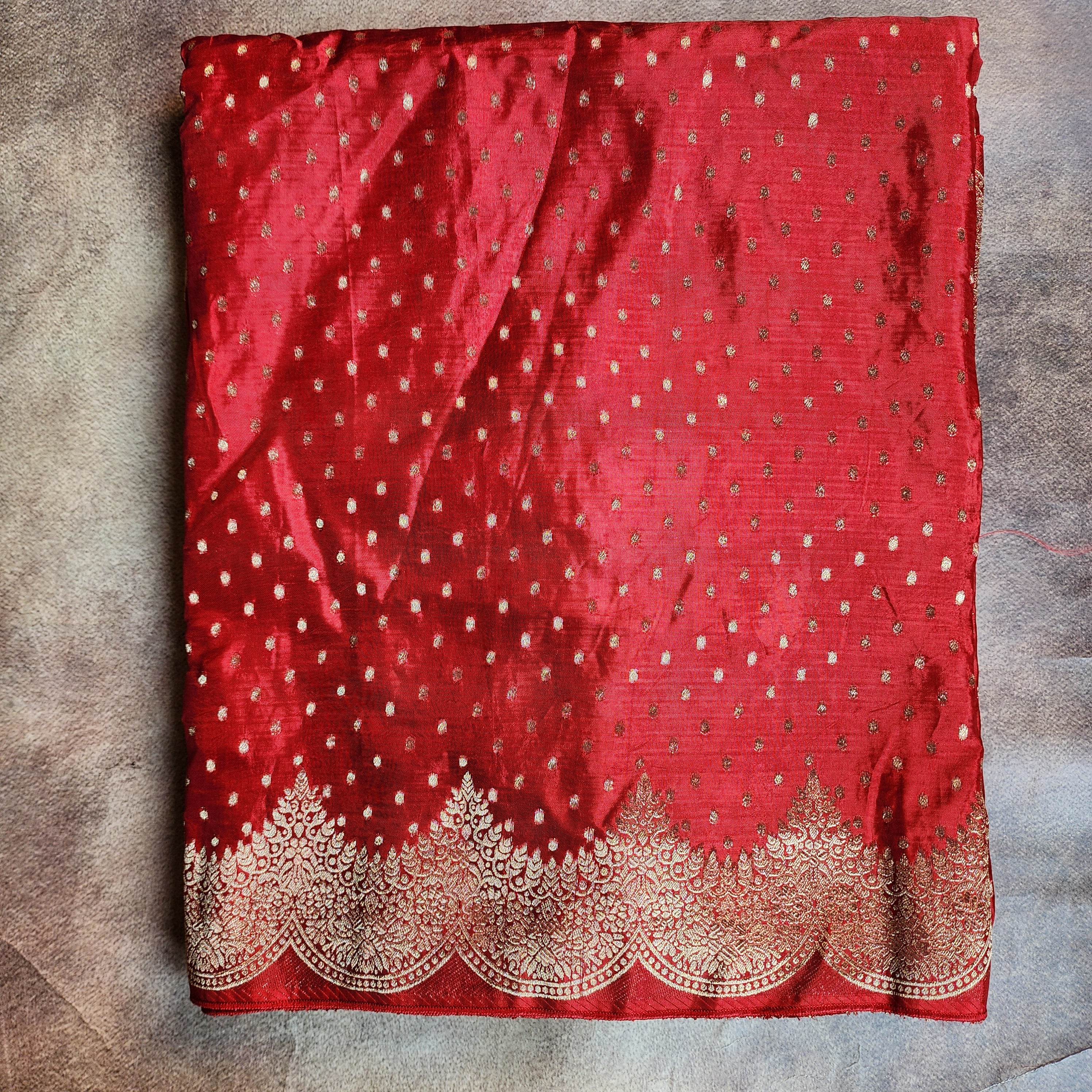 Deep Red Muslin Silk Saree with Cream Border