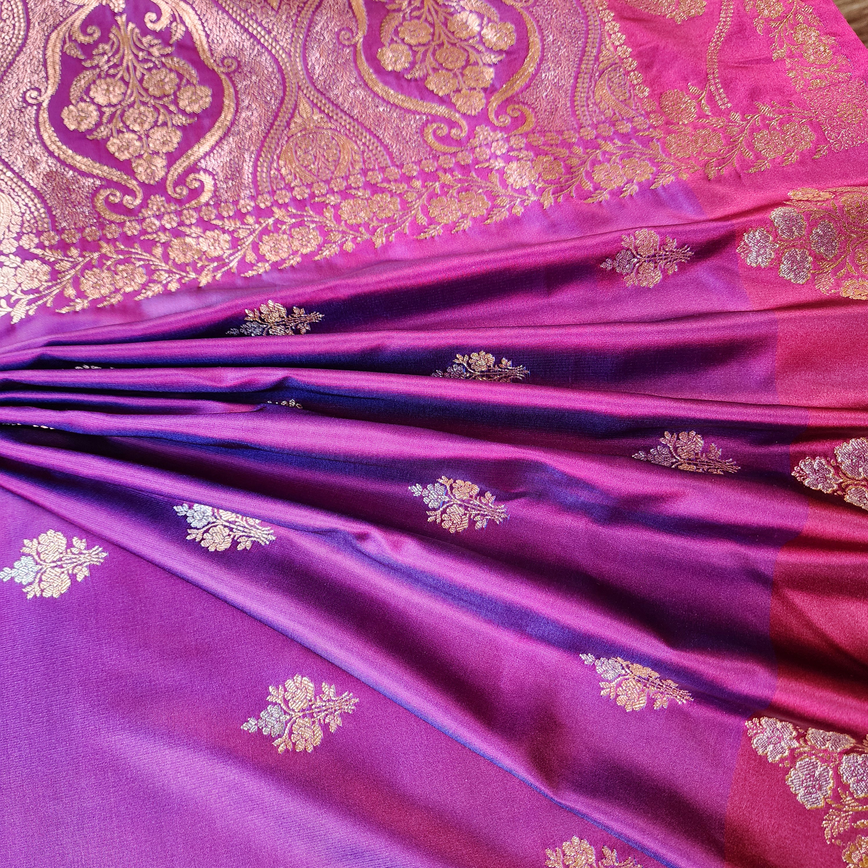 Royal Purple Pure Banarasi Katan Silk Saree with Magenta Border