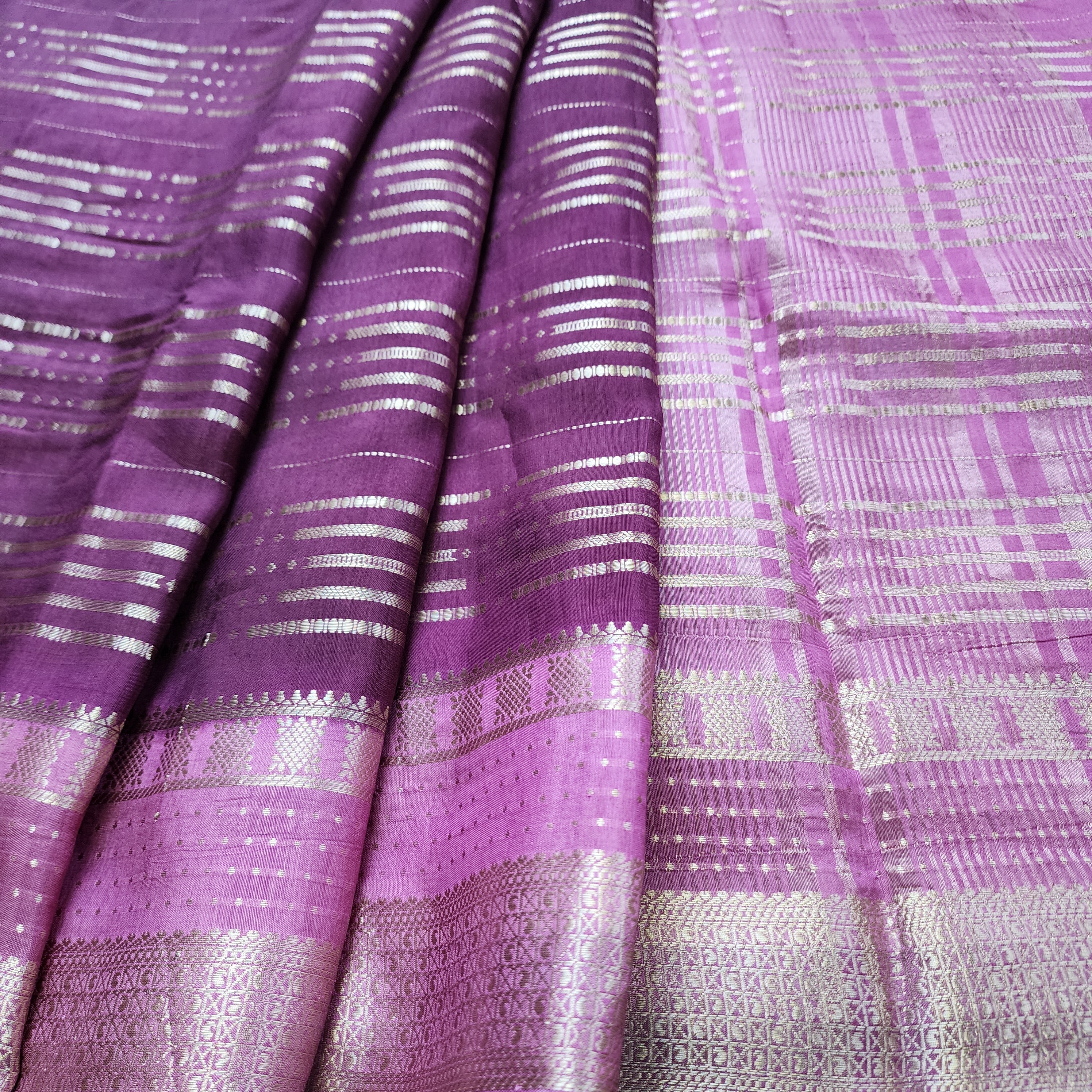 Deep Plum Crepe Georgette Silk Saree with Gold Zari Detailing
