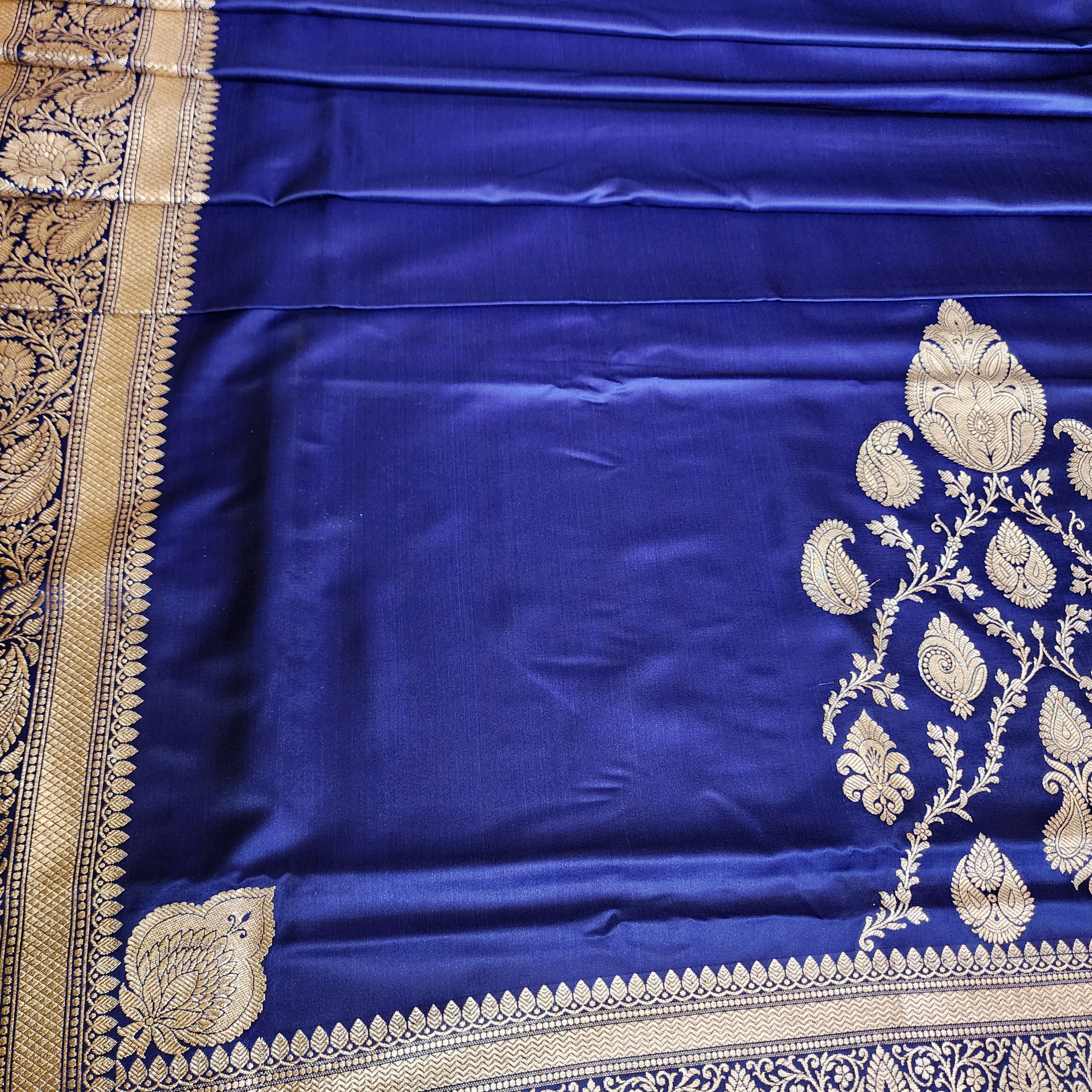 Royal Blue Pure Banarasi Katan Silk Saree with light Gold Zari Weaving