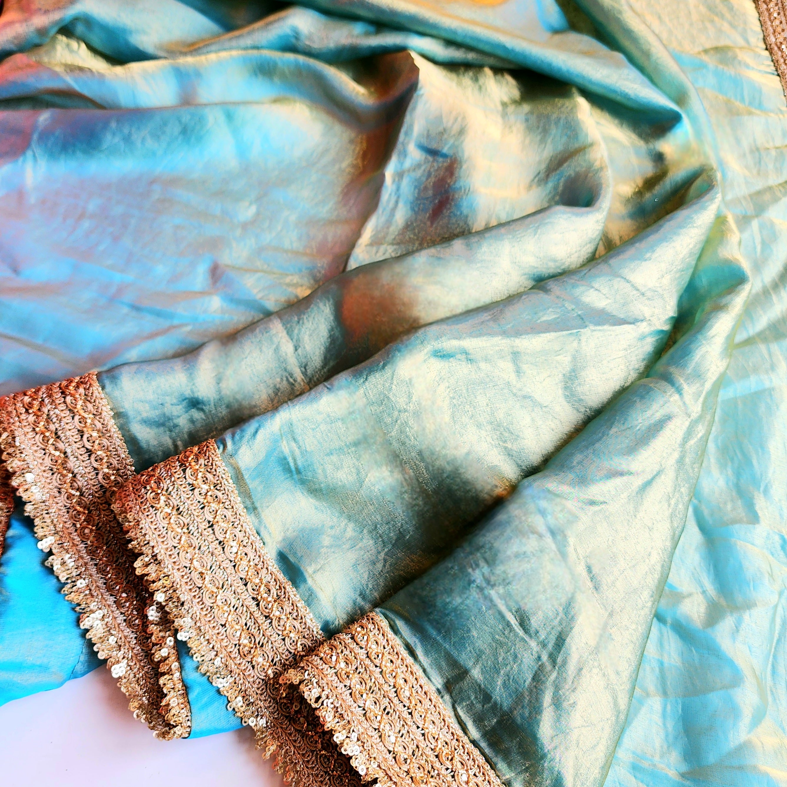 Teal Designer Chiffon Silk Saree
