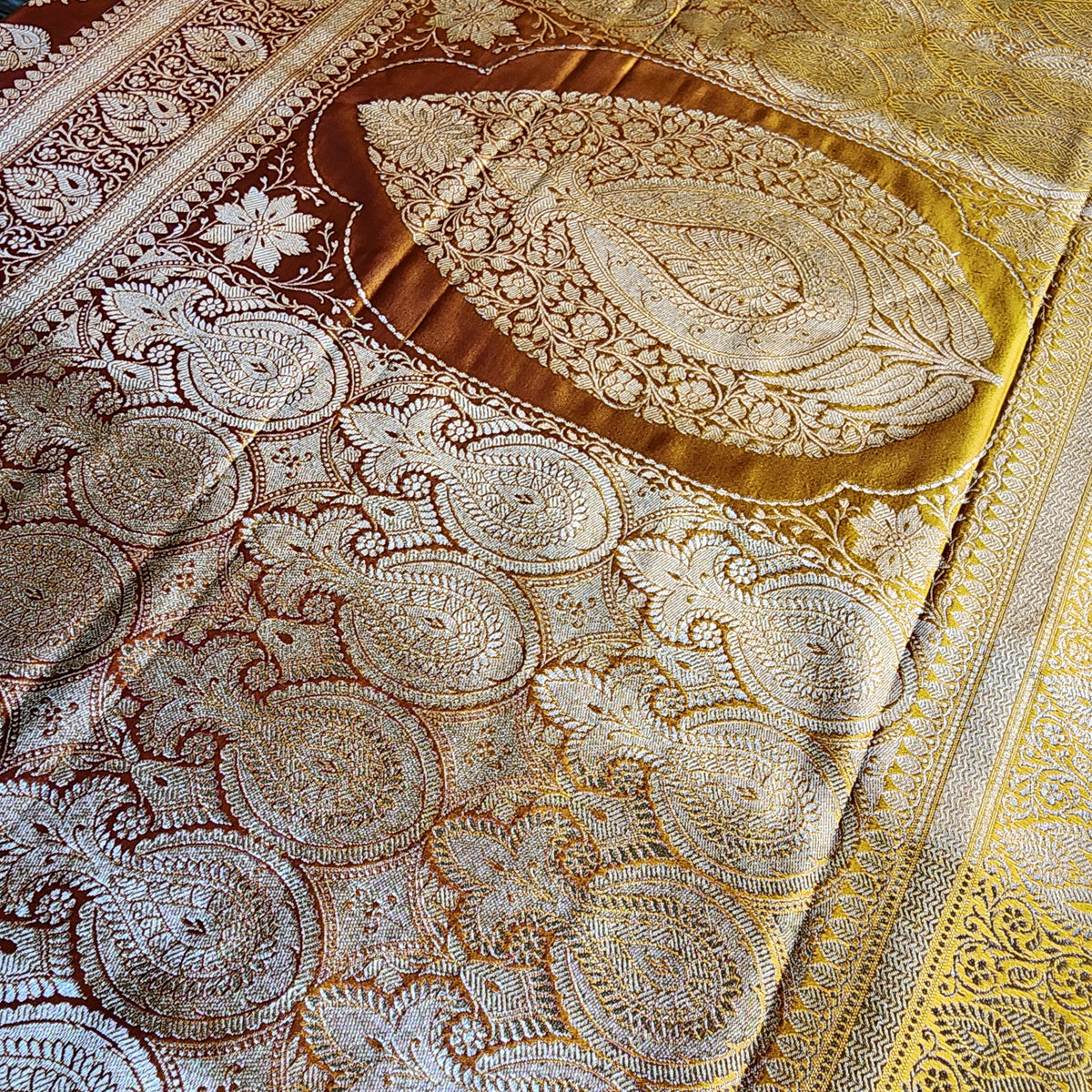 Rich Orange Pure Banarasi Katan Silk Saree with light Gold Zari Weaving