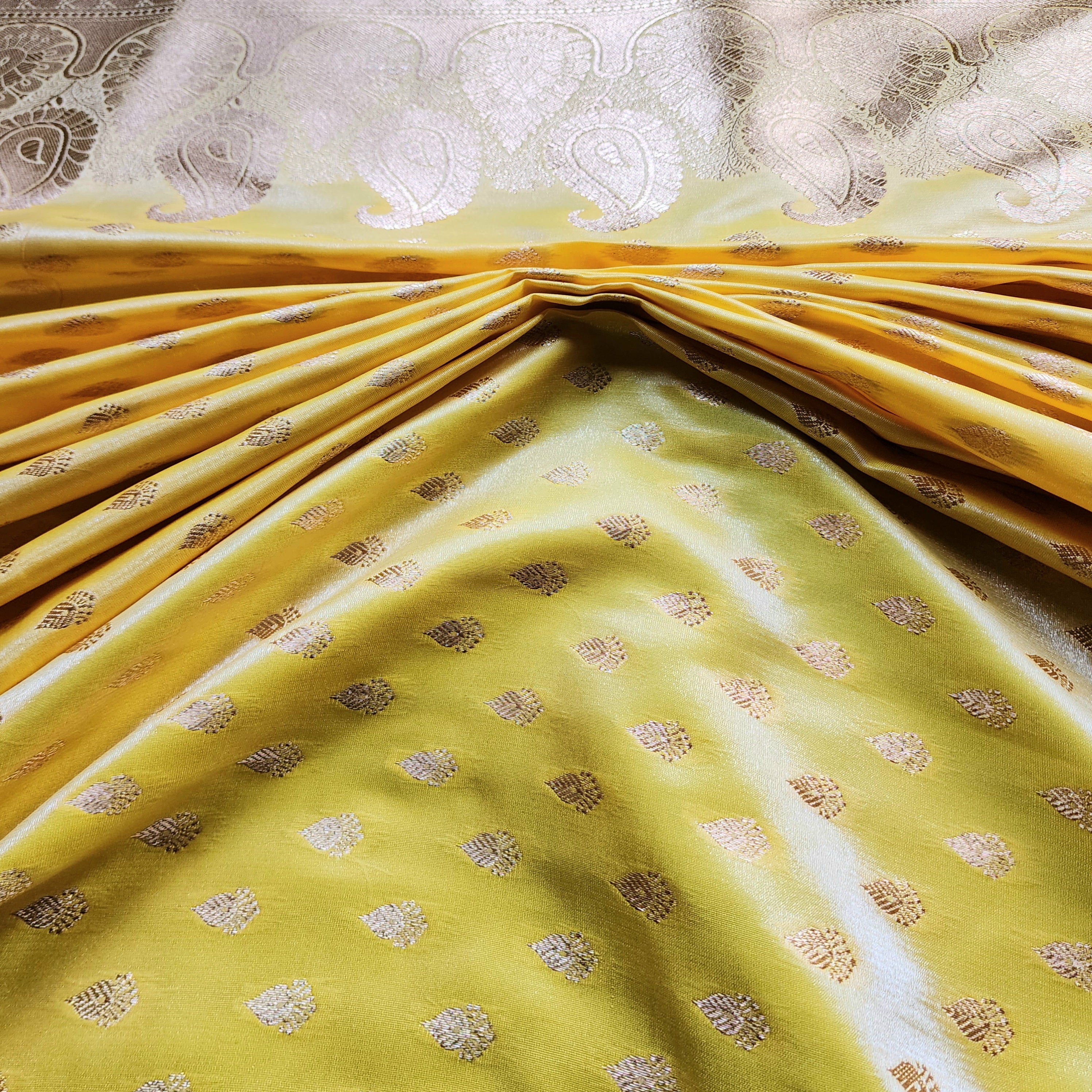 Rich Lemon Yellow Banarasi Silk Saree with Gold Zari Weaving
