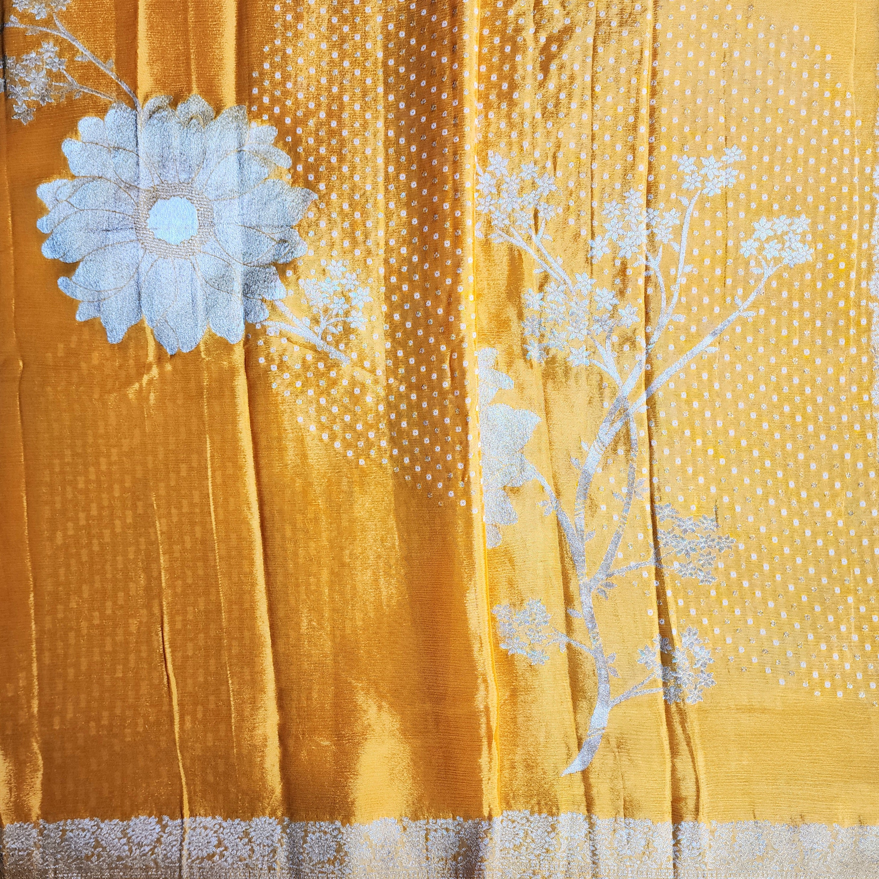 Marigold Mustard Yellow Crepe Silk Saree
