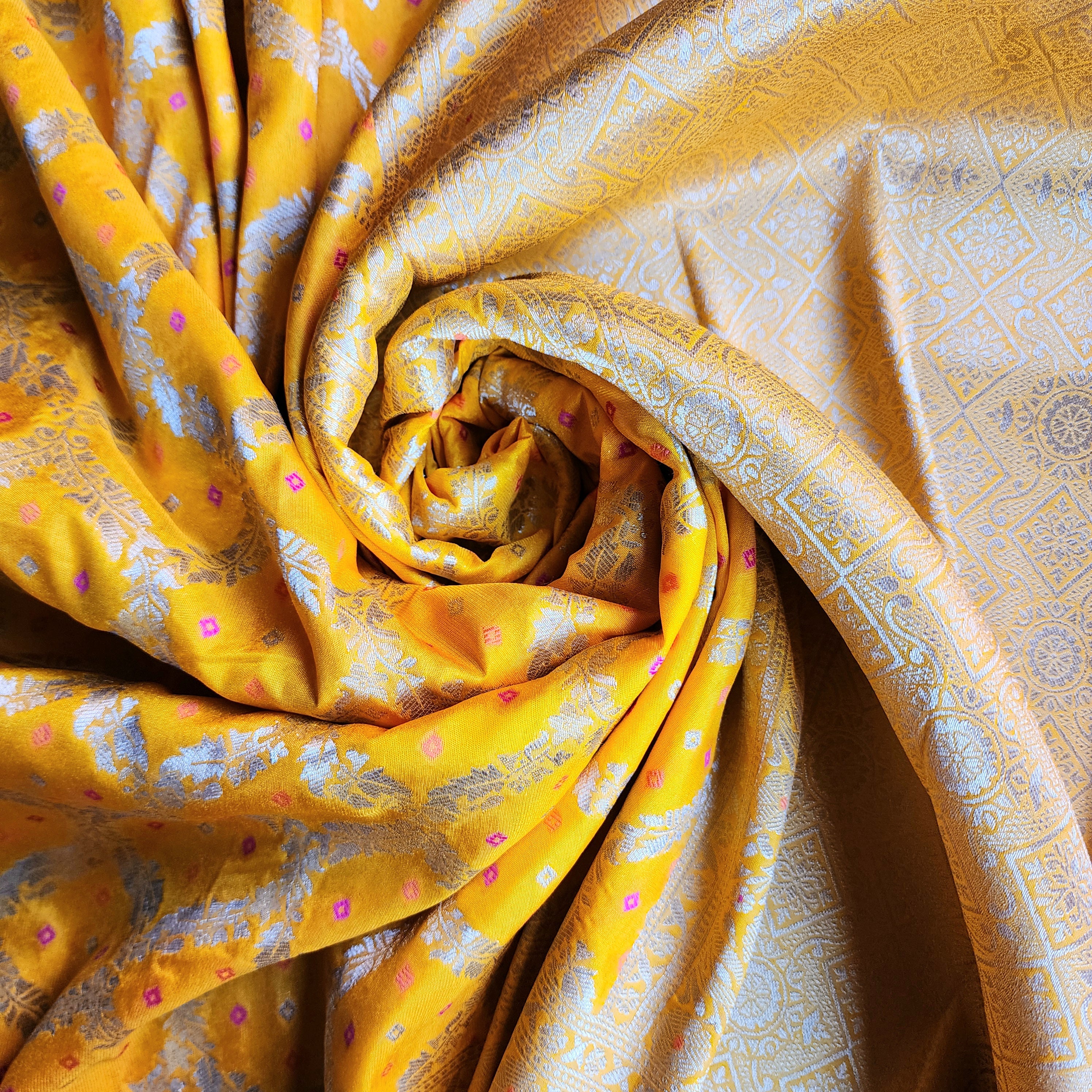 Mustard Yellow Bandhani Dupatta with Traditional Jaal